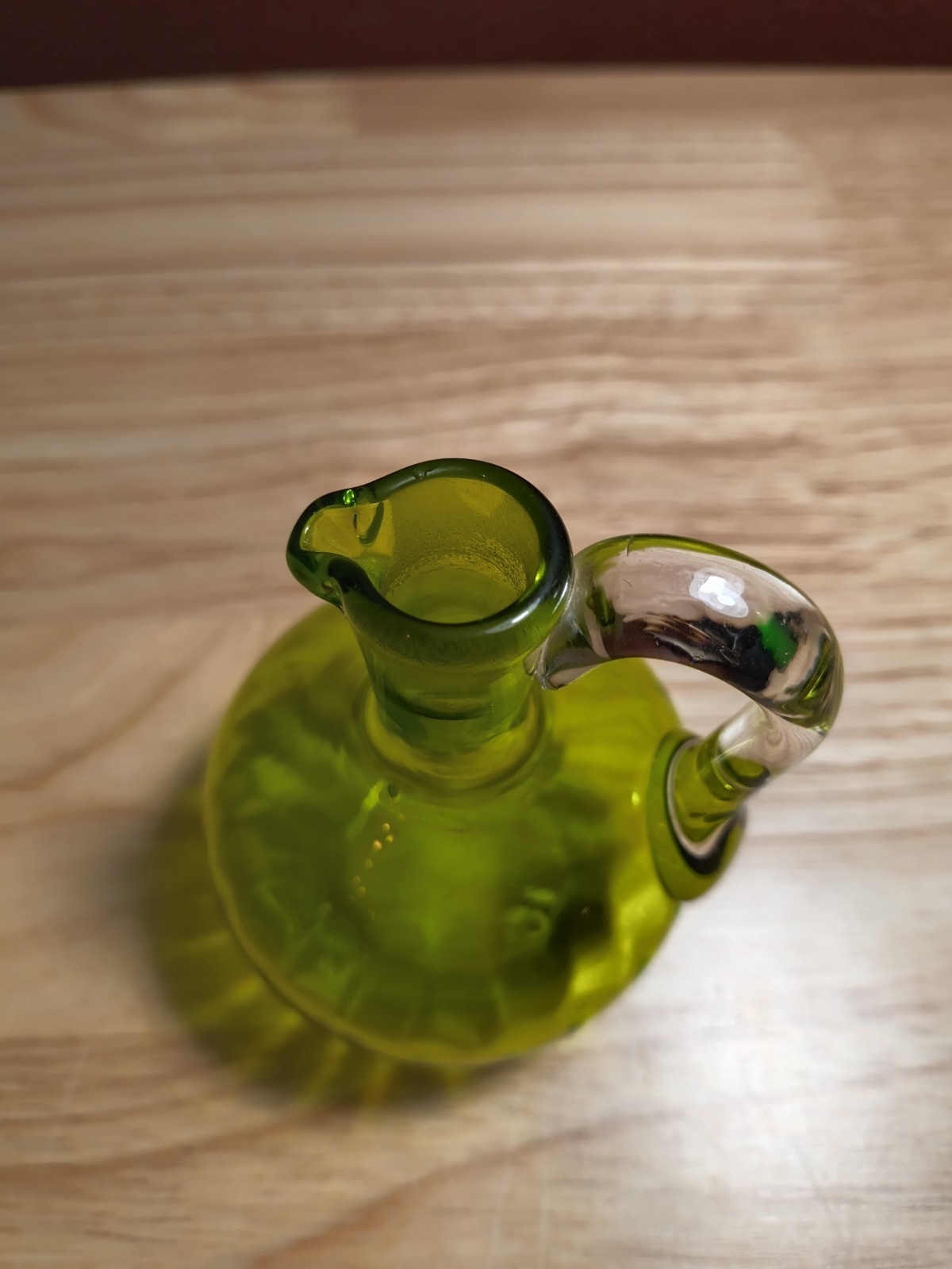 Vintage Olive Green Glass Cruet W/Stopper Glowing Stopper