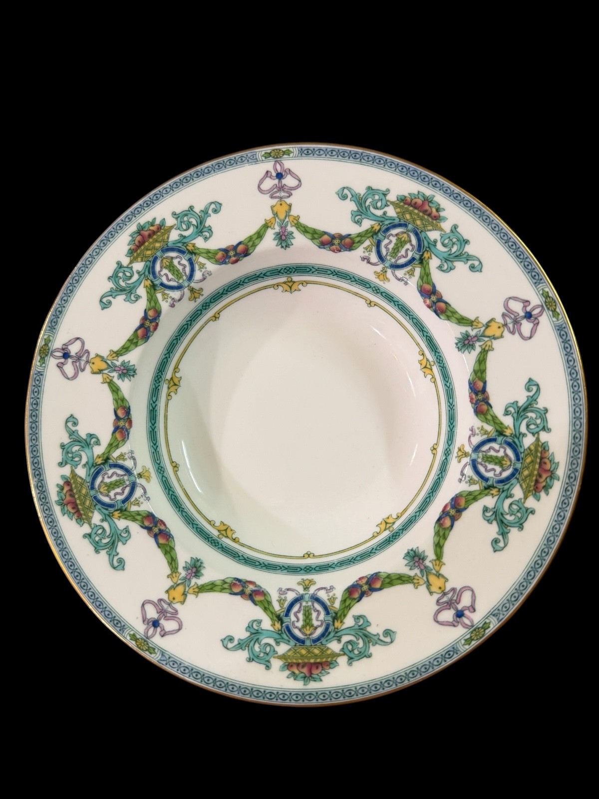 MINTON PORCELAIN H3050 PATTERN FRUIT AND LEAF RIMMED SOUP BOWLS SET OF 6 RARE
