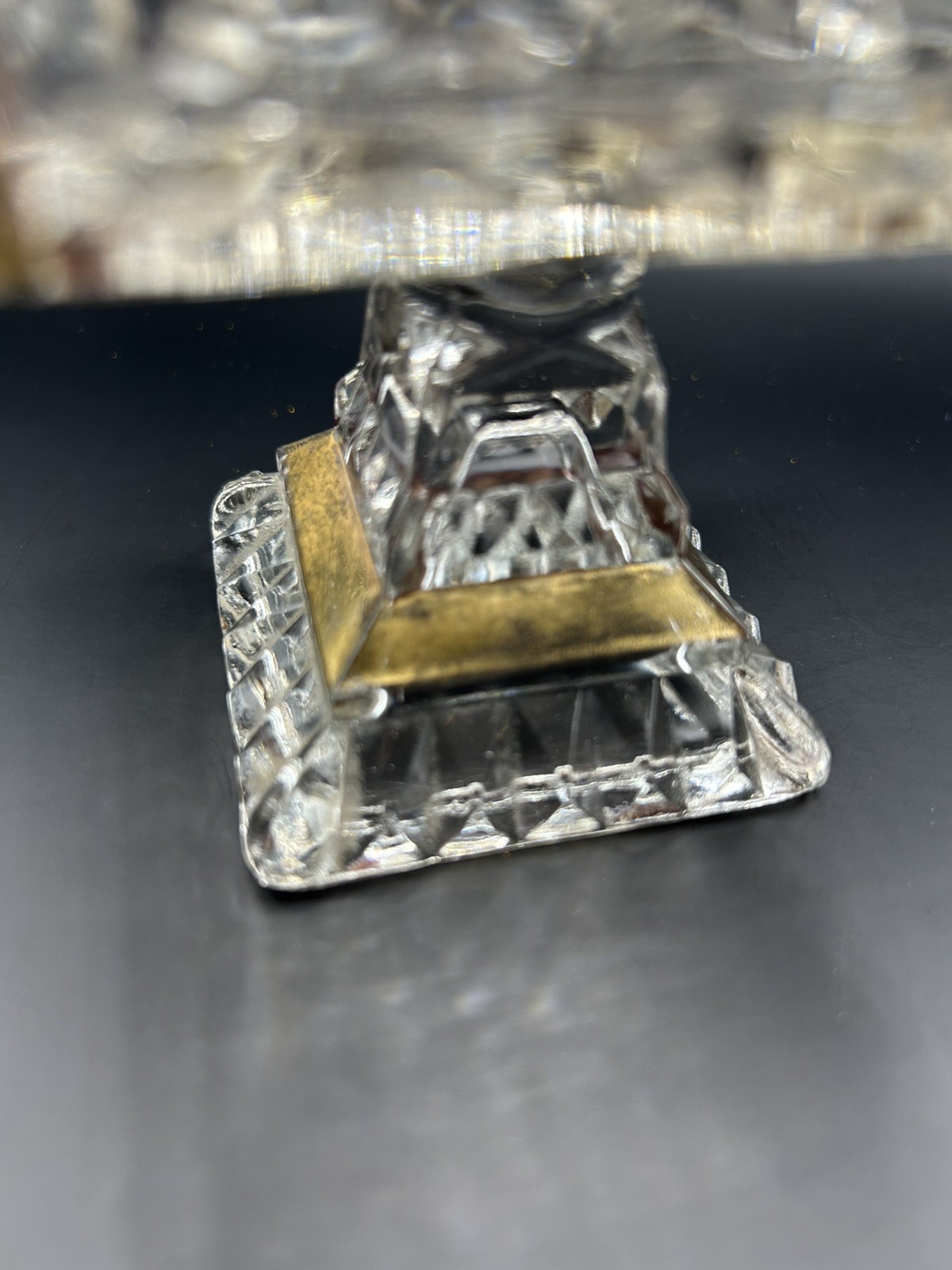 MCM 1950’s JEANNETTE Glass Wedding Box Clear W/ Gold Trim Candy Dish Pedistal 7″