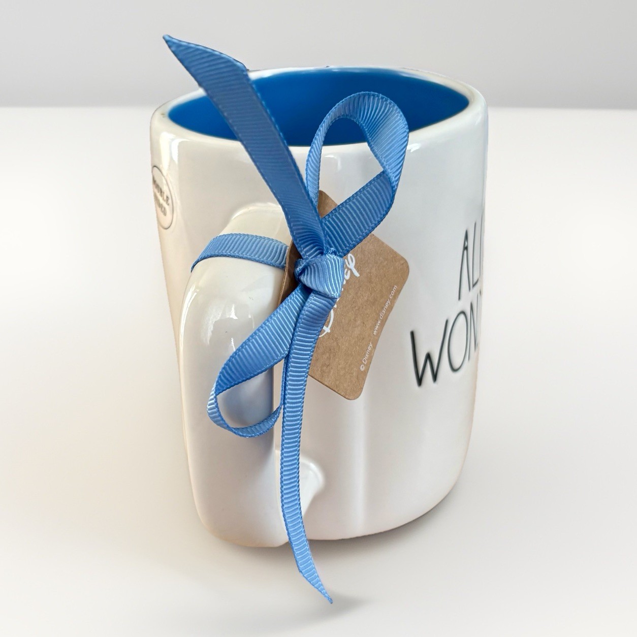 NWT RAE DUNN DISNEY ALICE IN WONDERLAND Double-Sided Ceramic Mug White/Blue Y2K