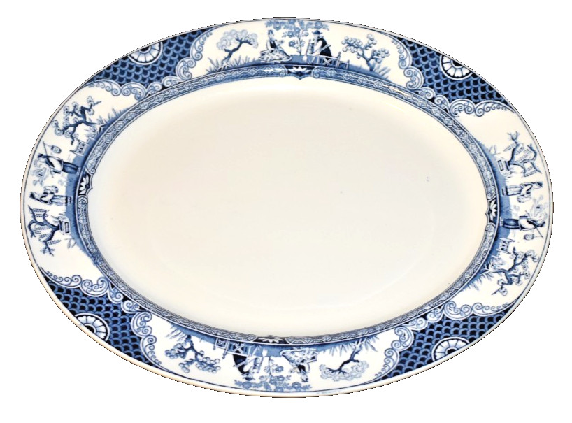 Antique 1915 Adderley England Nankin Blue Asian Scenes Ironstone Platter 15 3/4″