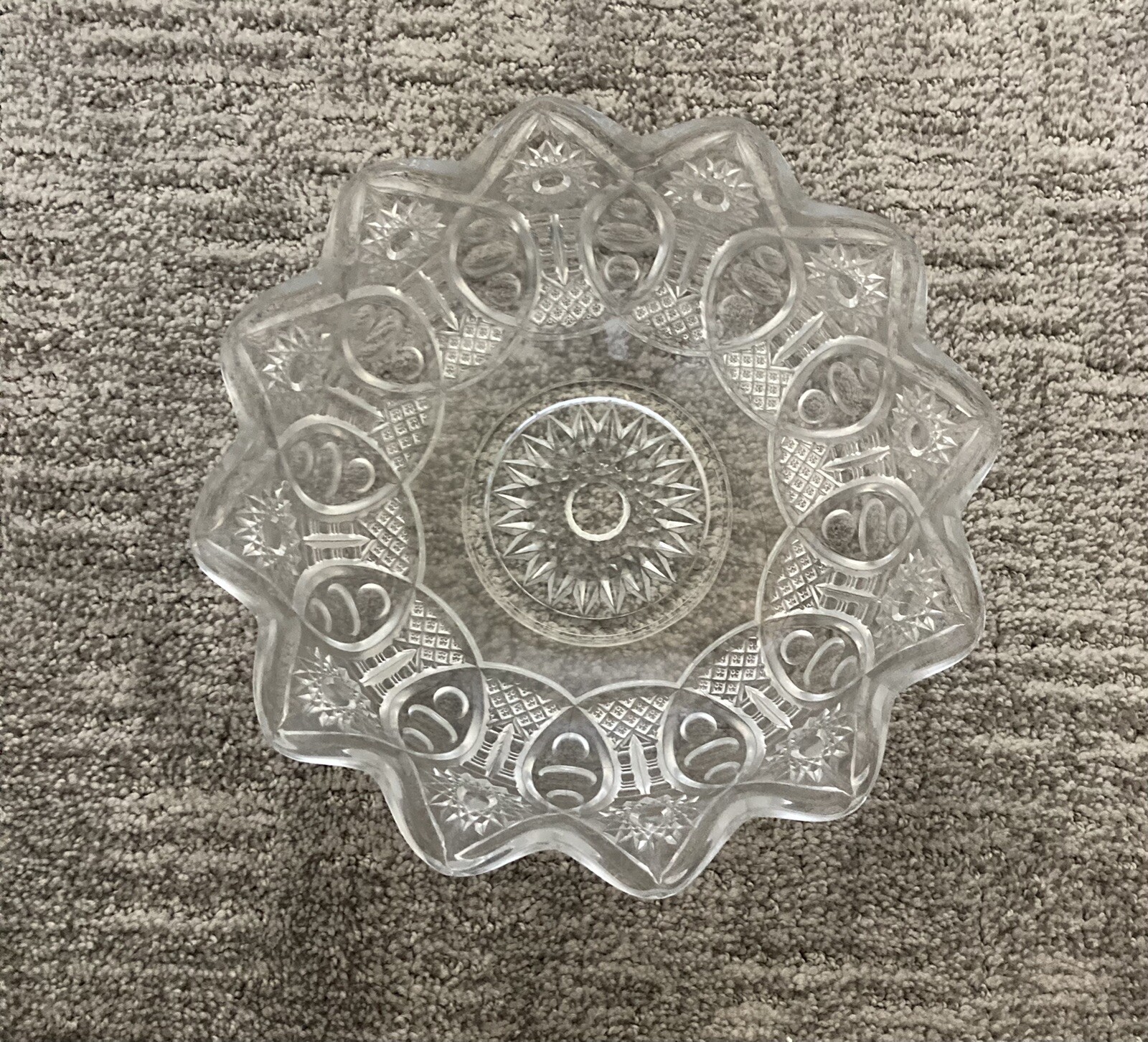 Clear Glass Bowl Starburst & Diamond Pattern Vintage