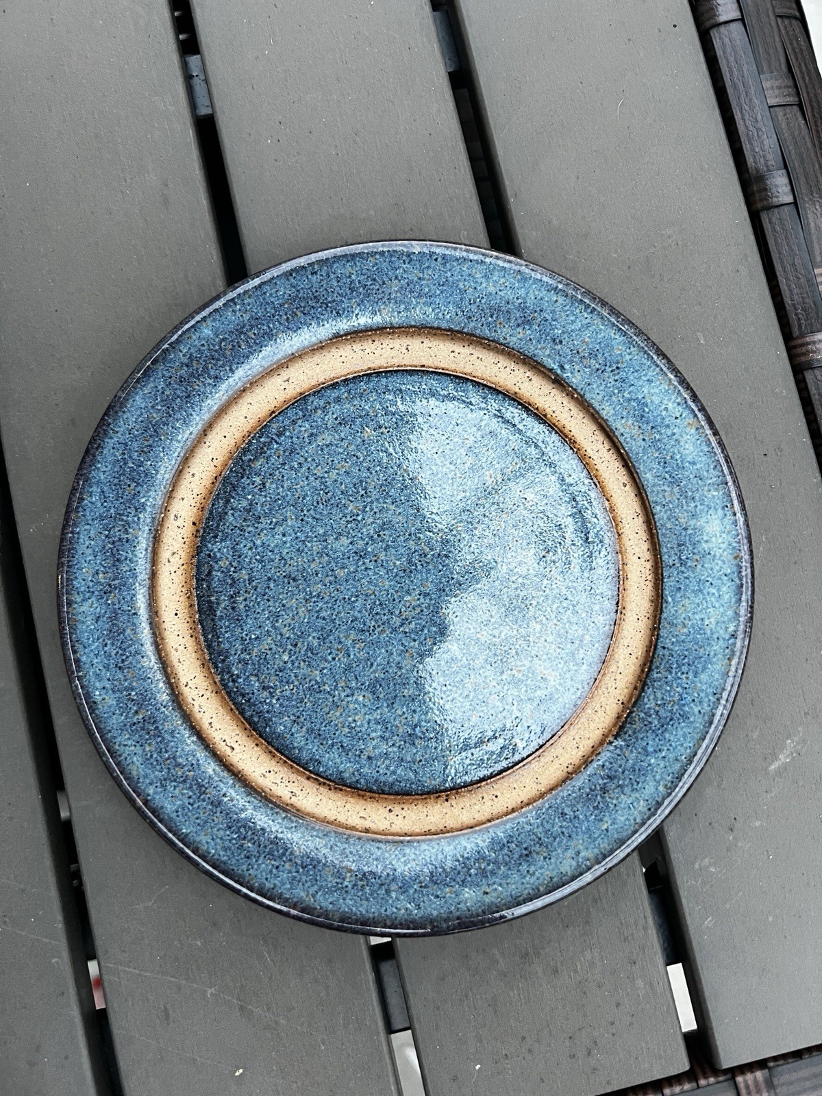 Vtg Kentucky Earthworks Pottery Handmade Stoneware Cottage Farm Blue Dish