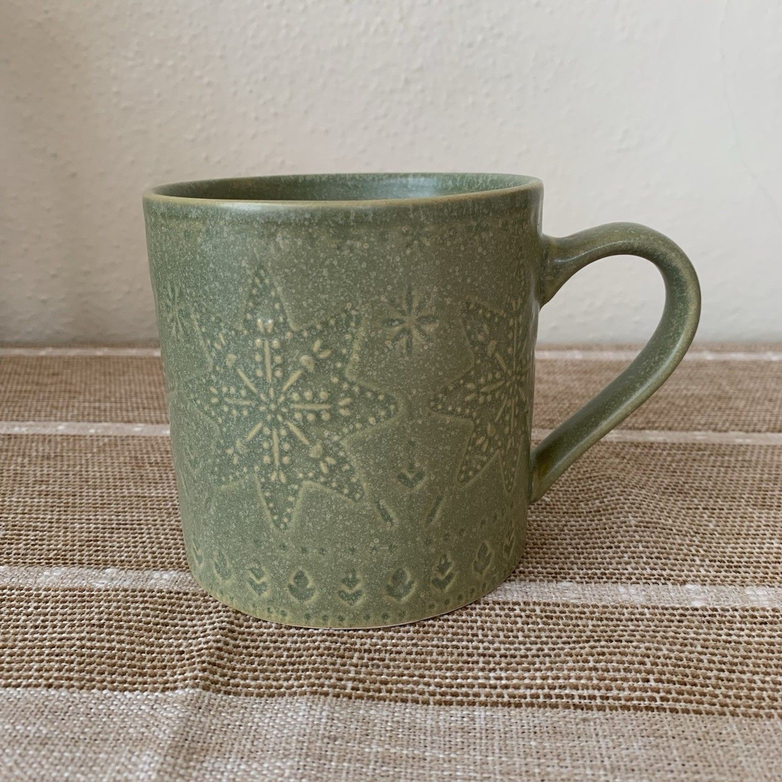 Creative Co-Op Green Embossed Stoneware Mug New with Tag 4” Diameter