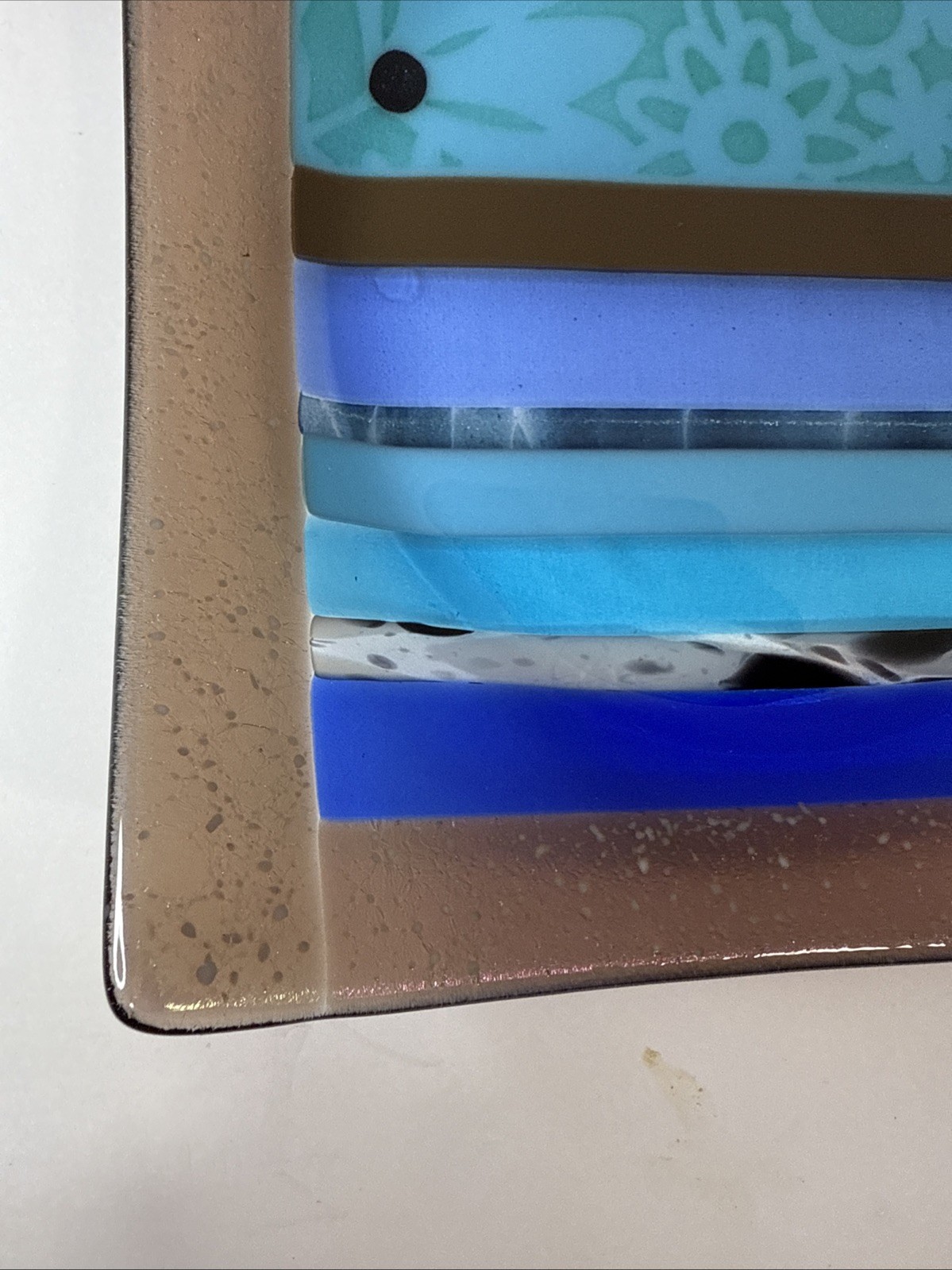 Fused Dichroic Studio Art Glass Square Trinket Dish Contemporary Signed 6.5”