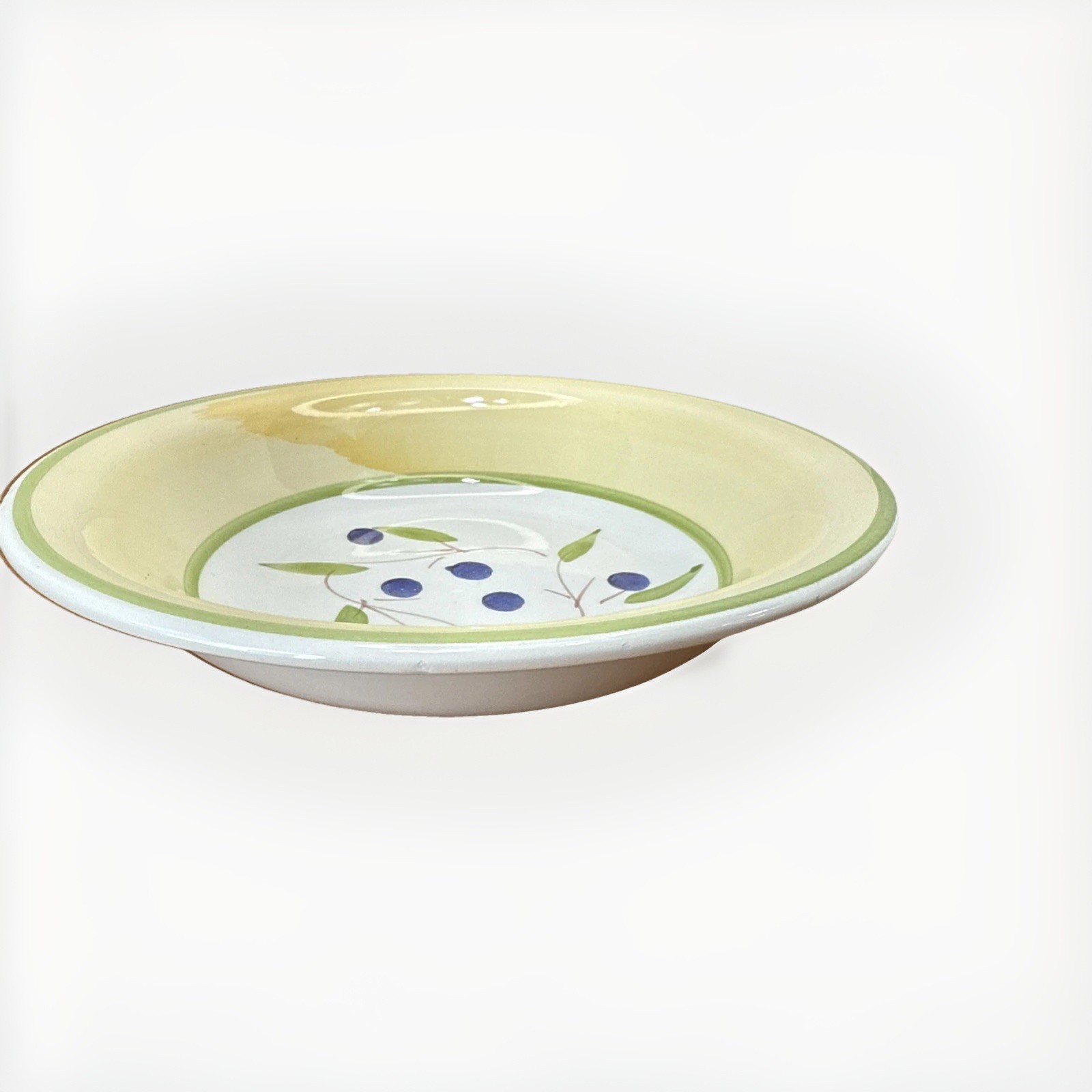 Vintage CMS Italy Hand Painted Blue Berry Bowl 8.25” Yellow Green Rim