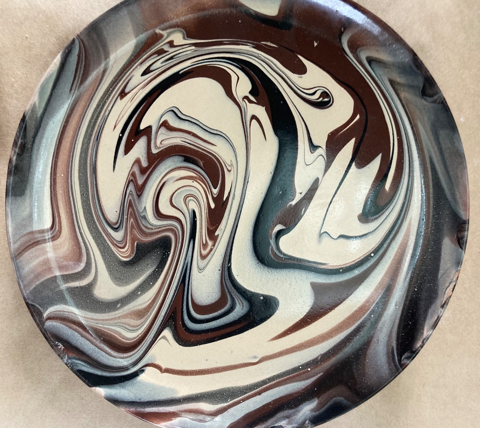 4 * VIETRI Chocolate Brown Marble Swirl 6.25” Plates Canapé Appetizer Cream Tan