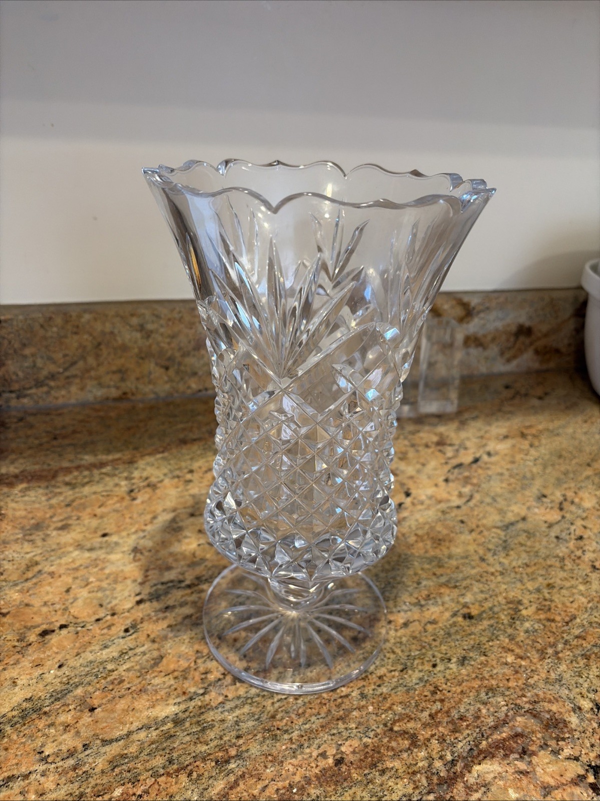 Waterford Crystal Sullivan 11” Pedestal Or Footed Fan Cut Bouquet Vase Pristine