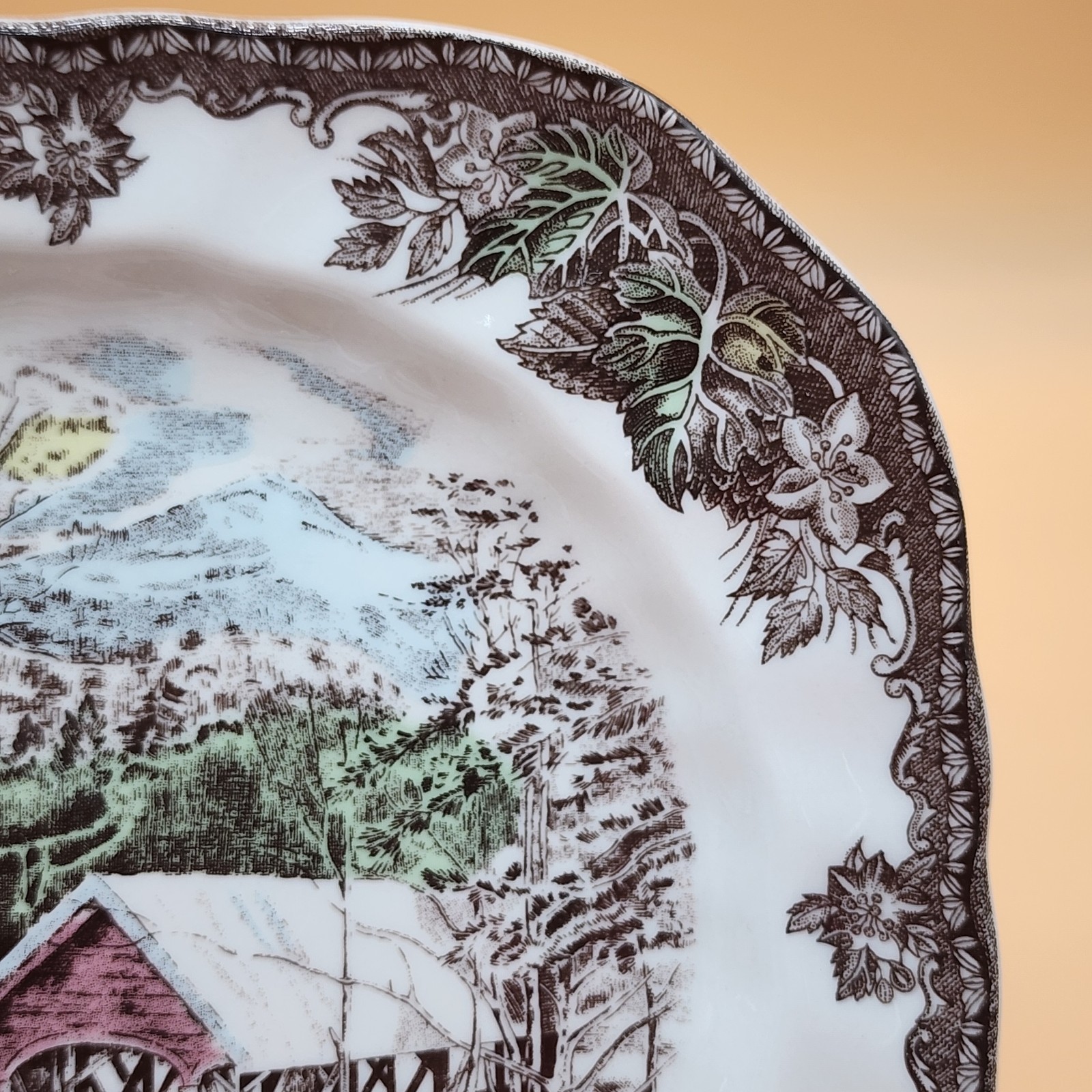 2 Johnson Brothers Friendly Village Covered Bridge Square Salad Plates-7.1/2″