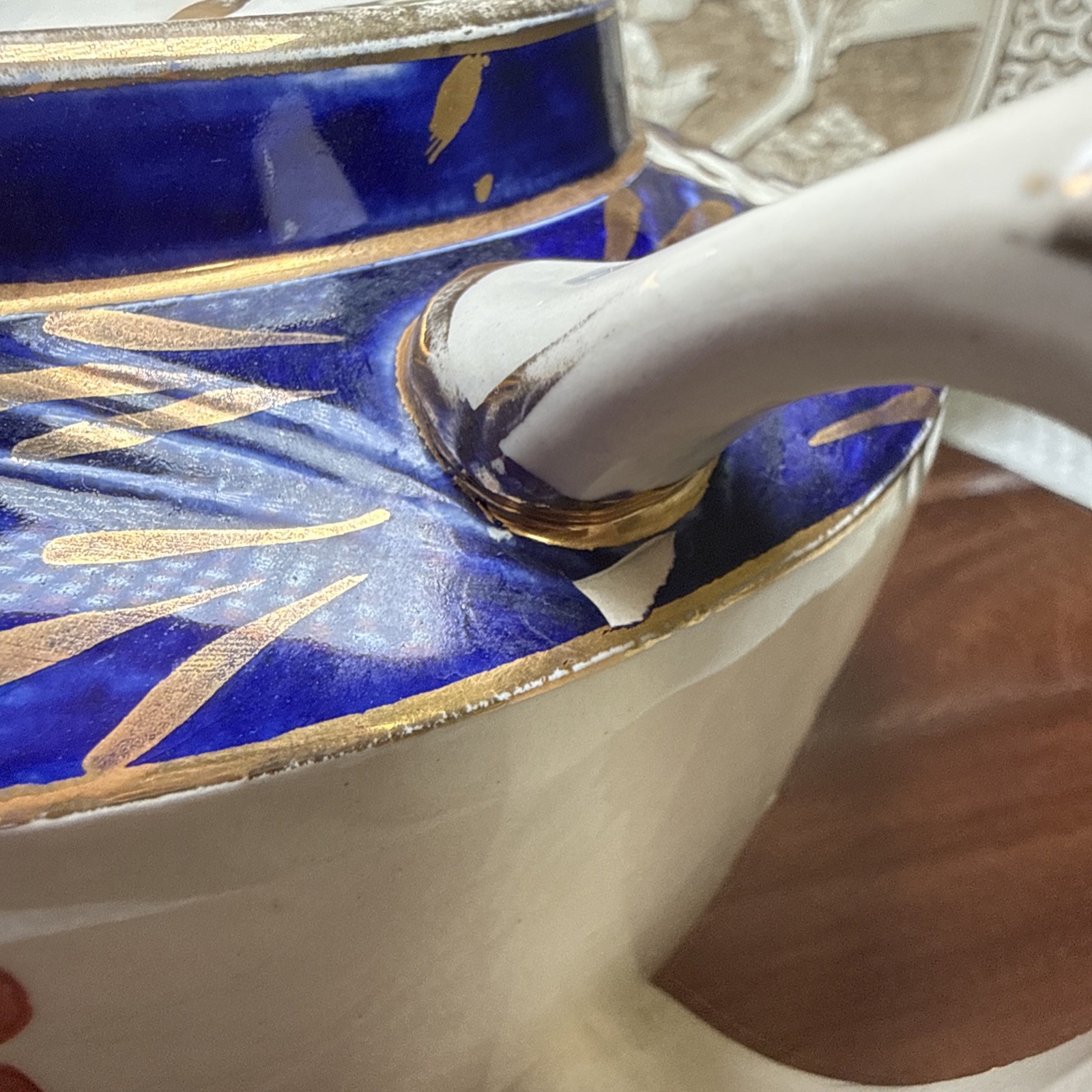 Sadler England Imari Floral Teapot Blue Rust Red Gold 10” Lid Chip Vintage