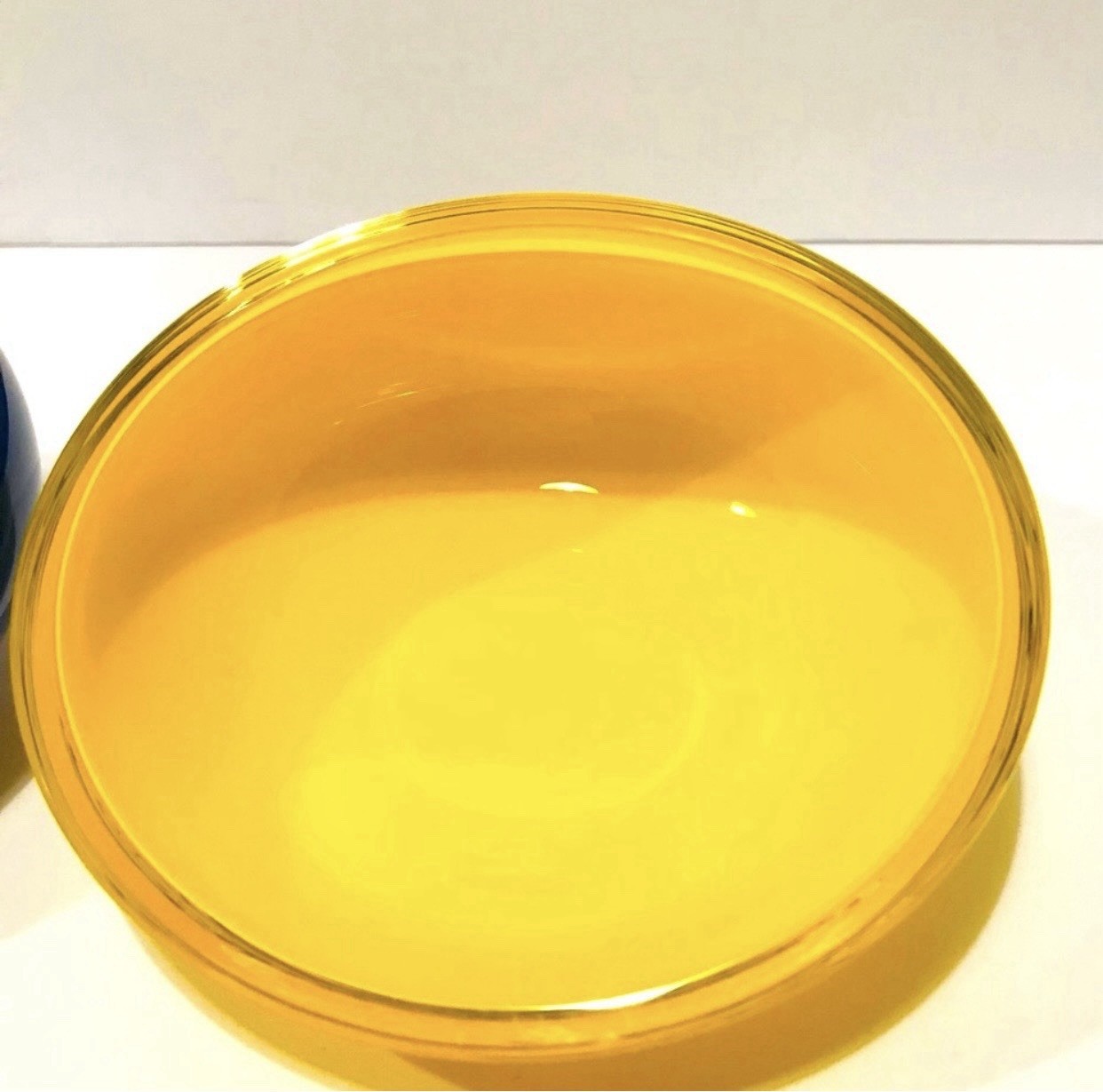 Tappio Wirkkala Modernist Hand Blown Art Glass Bowls Yellow & Cobalt Blue Signed