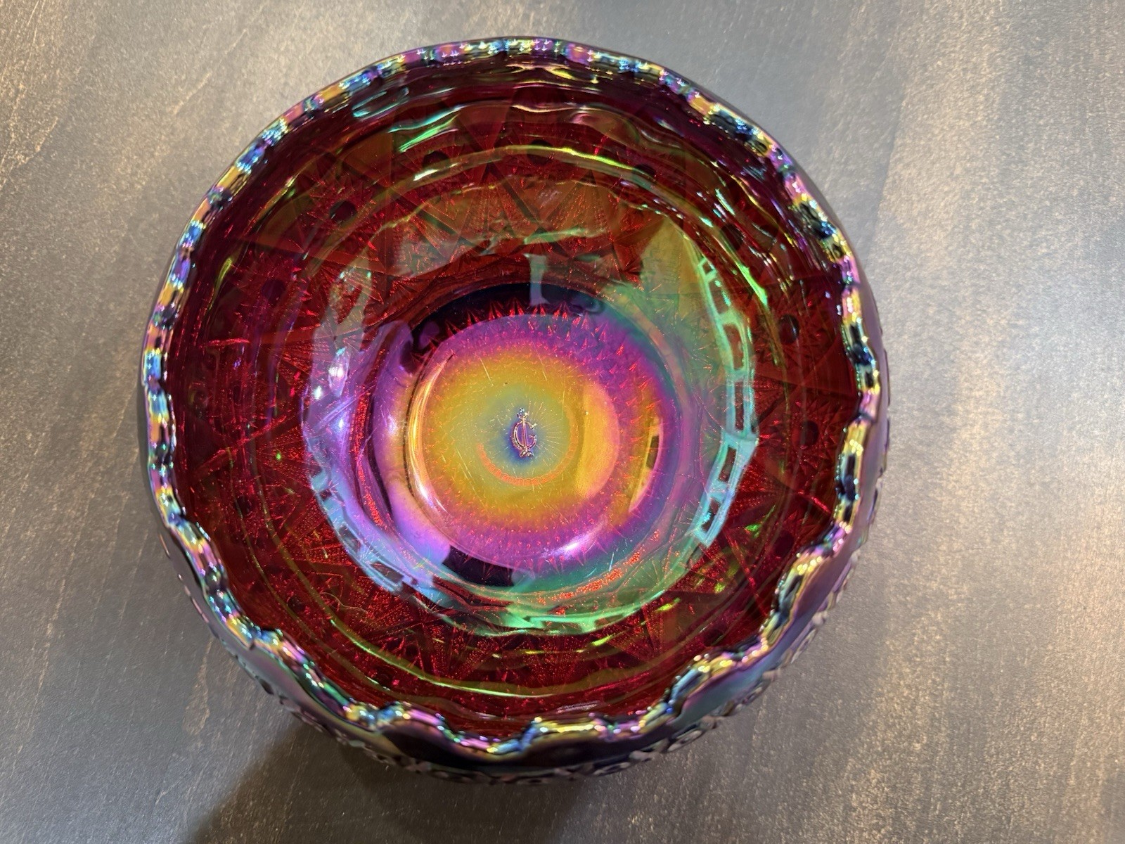 IMPERIAL Glass Co ROSE CARNIVAL GLASS DIAMOND LACE BOWL