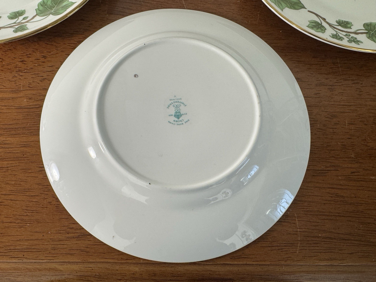 Vintage Crown Staffordshire Fine Bone China England Cup & Plates Green Ivy