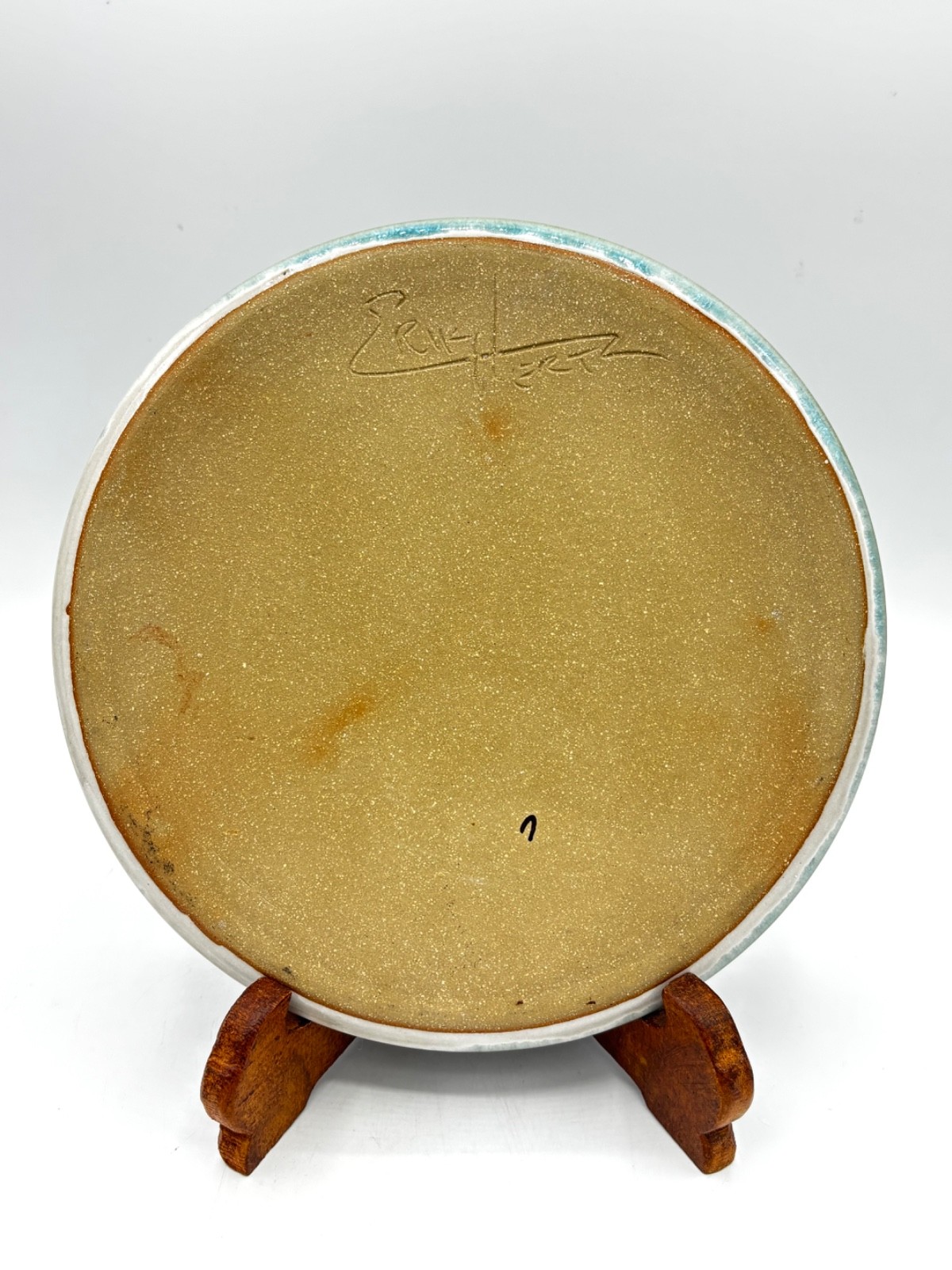 Turtle Art Pottey 8” Plate Blue Carved Sea Turtles by Eric Hertz Signed