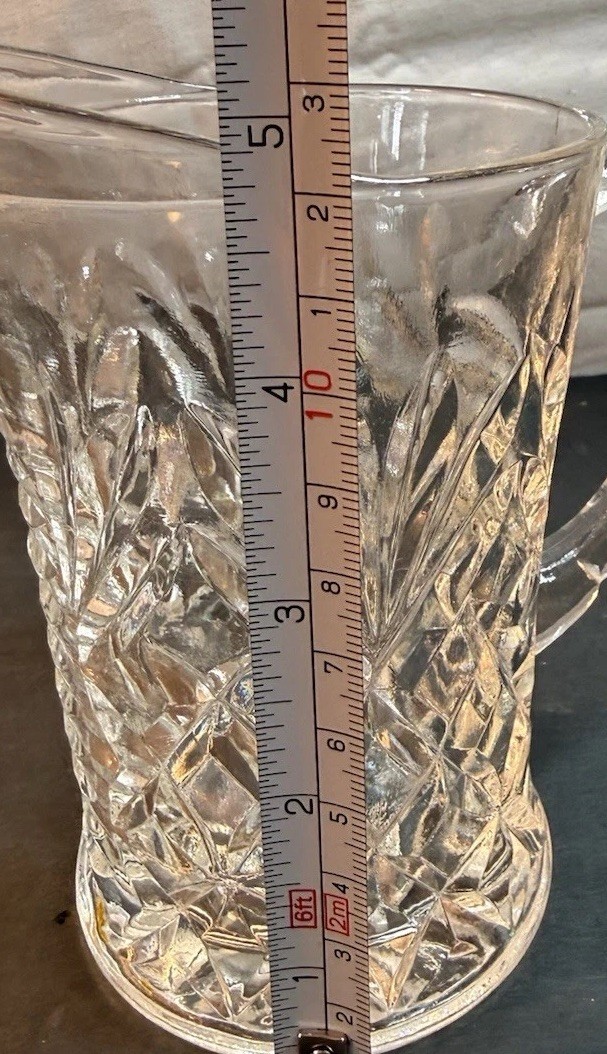 Vintage Pressed Glass Mini Pitcher 5” Starburst Diamond Pattern Clear Creamer