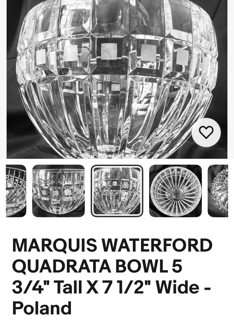 Marquis by Waterford Quadrata Clear Crystal Cut Glass Bowl 8″ Poland MPN108280