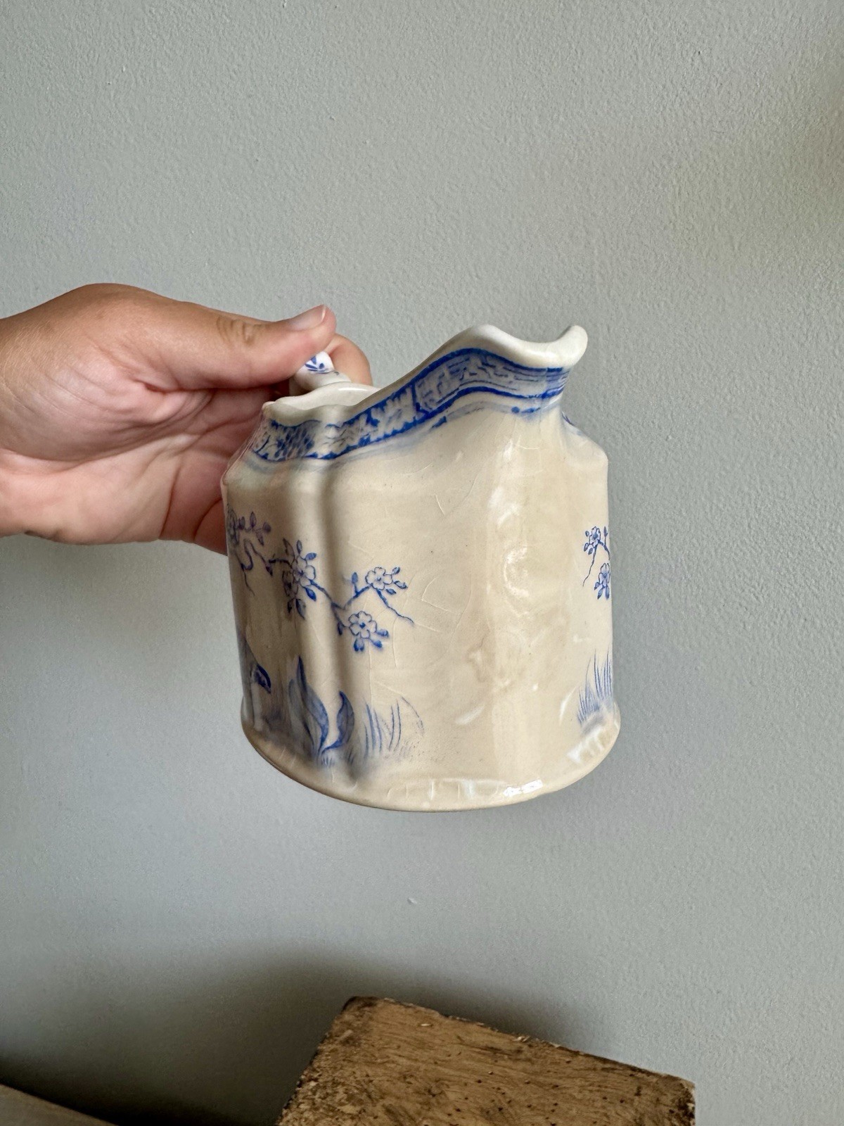 TOASTY Antique Furnivals Quail Blue & White Creamer Transferware Made in England