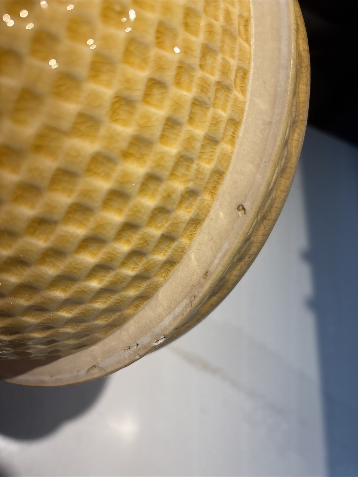 Antique Rare McCoy Yellow Ware Pottery 10.25 Inch Checkerboard Large Mixing Bowl