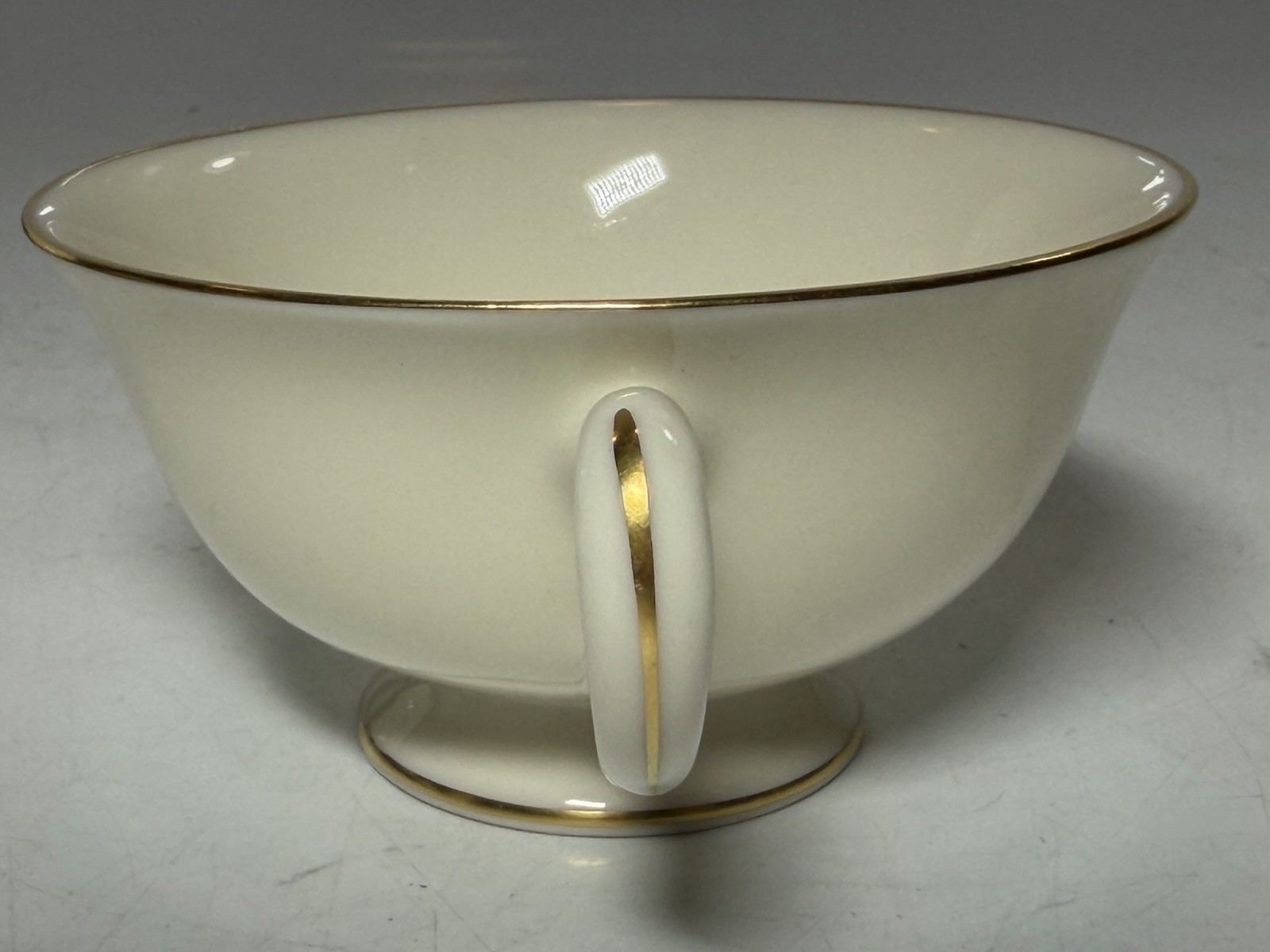 Lenox Teresa Footed Tea Cup and Saucer Set Vintage Ivory Fine China Gold Trim