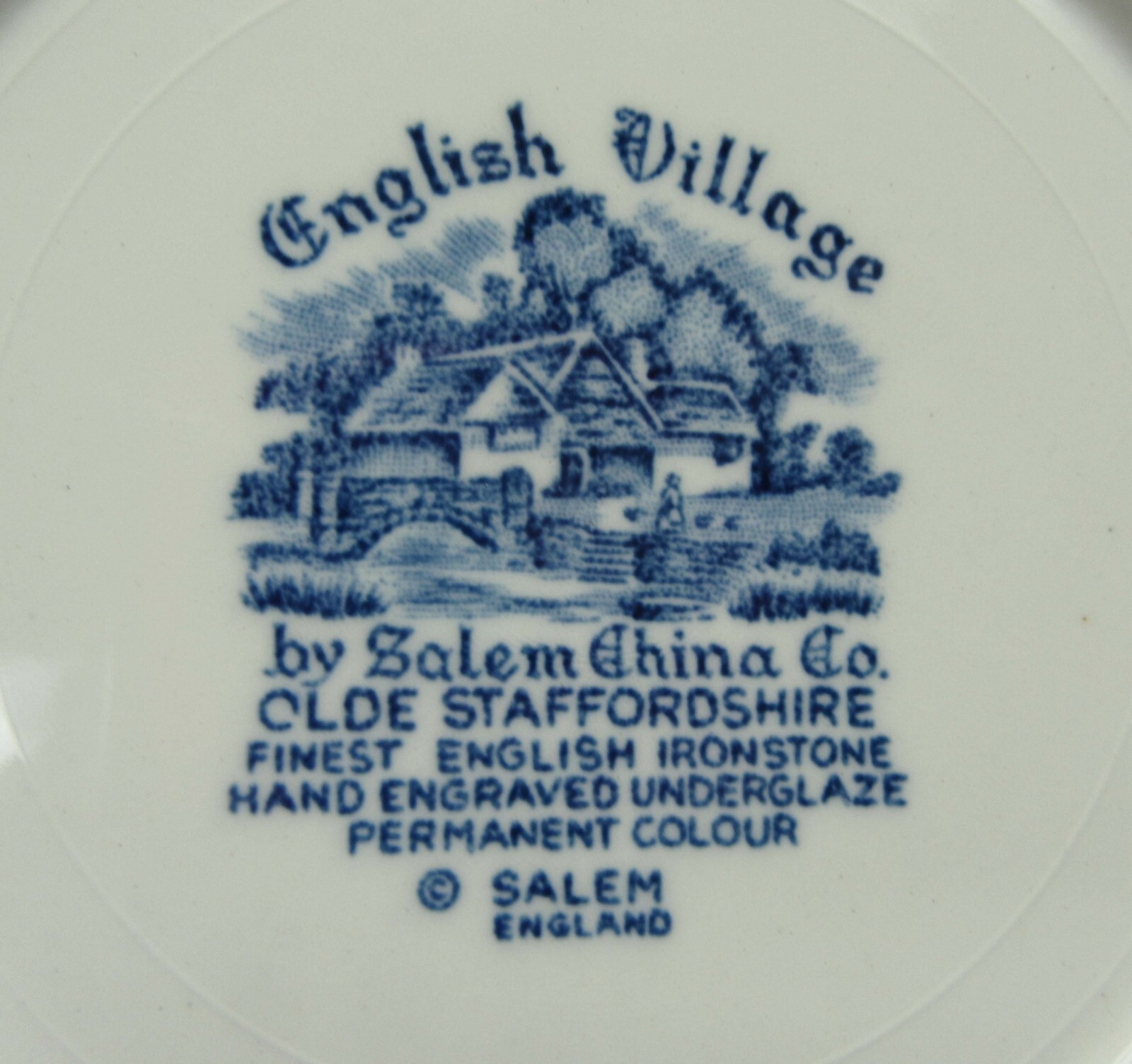 Vtg. Salem Olde Staffordshire Blue English Village Fruit Dessert Bowl 5 1/4″ Old