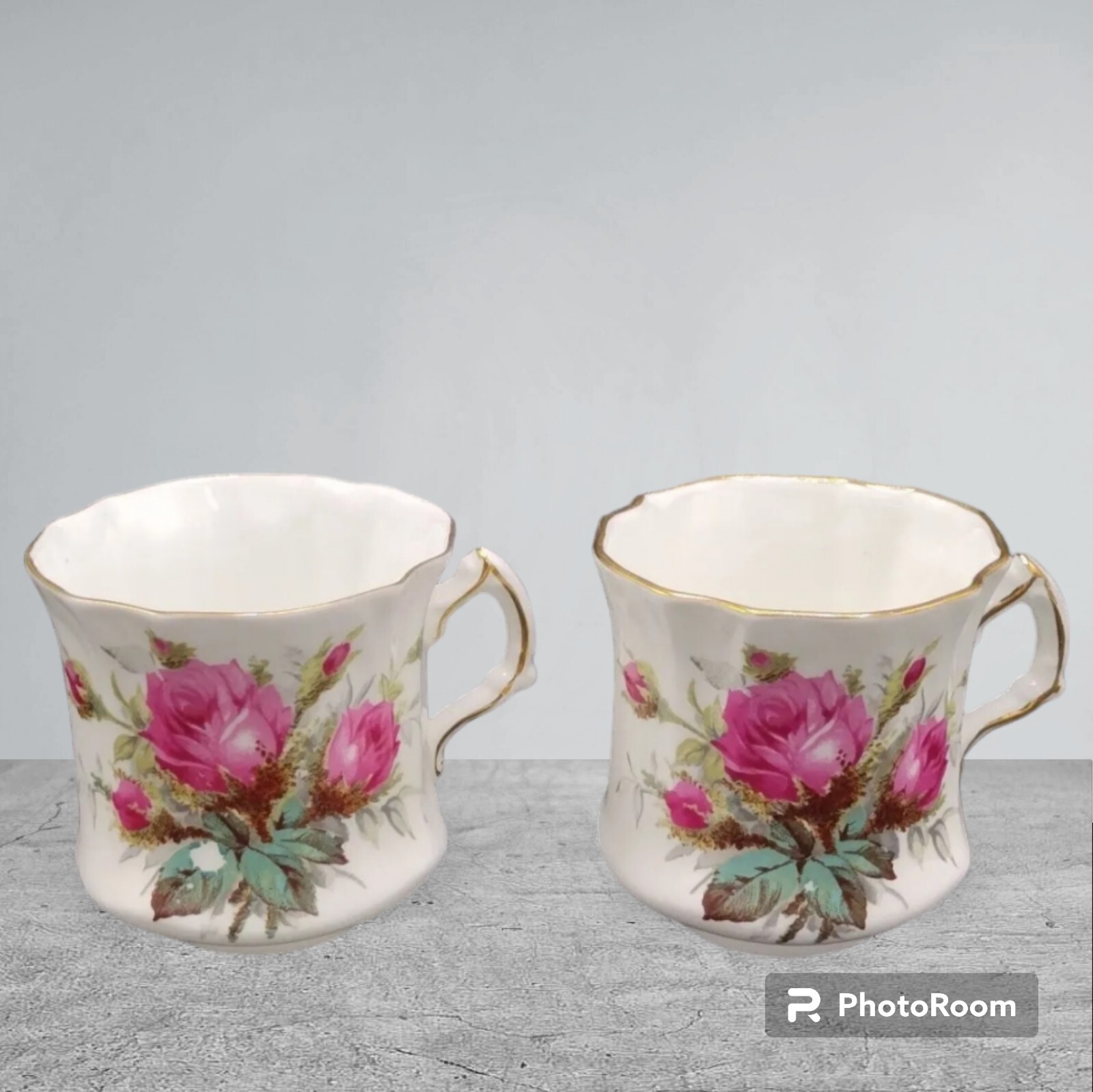 VTG Hammersley Bone China Grand Mother’s Rose Coffee Pot & 2 Flat Cups Gold Trim