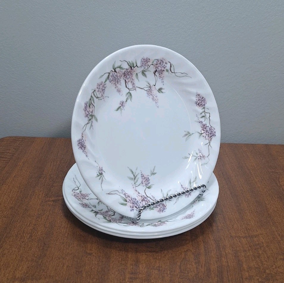 Vtg Corelle Set Of 4 Wisteria Salad Plates Lilac Purple 7.25 Inch Cottagecore
