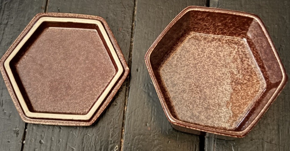 Block Bennington Vermont Hexagon Bowl W/lid Tawny Brown Glaze Mid-Century Modern