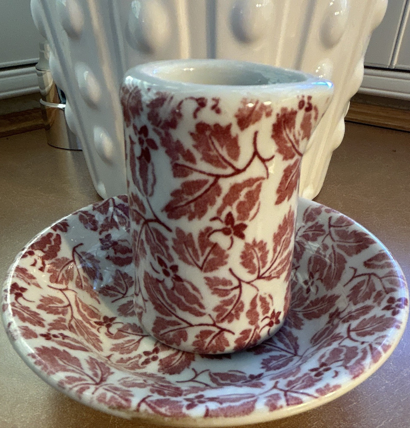 Vintage TEPCO China Red Leaf Pattern Creamer and Saucer Set White Red USA