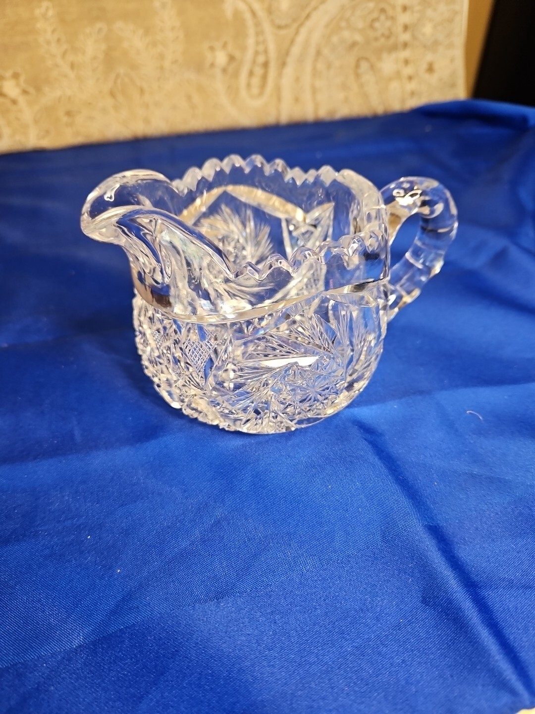 Antique American Brilliant Crystal Saw Tooth Creamer Elegant Dining OLD MONEY