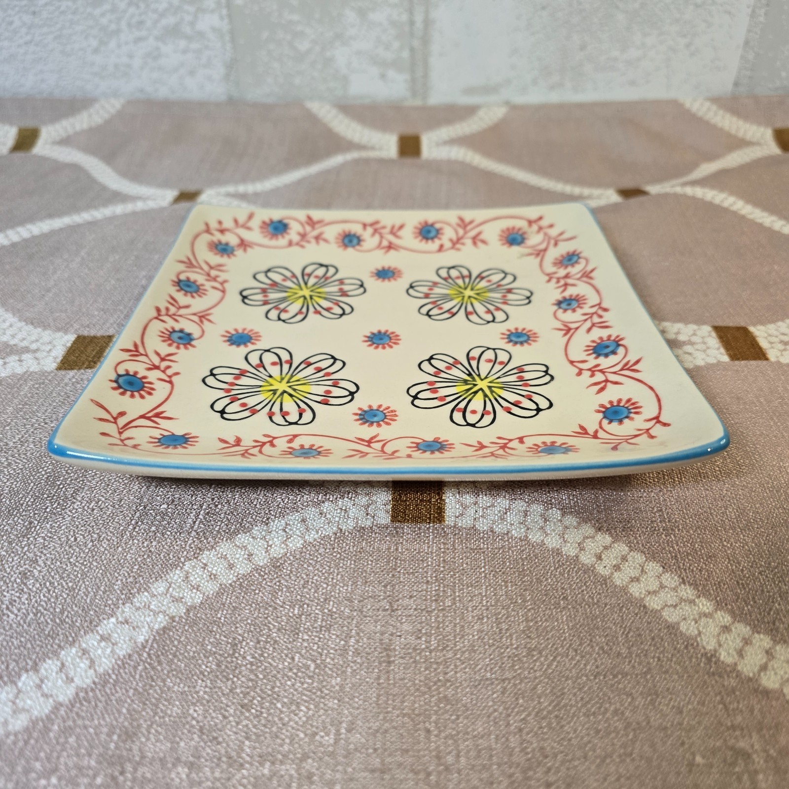 Yokohama Studio Square Hand Painted Small Ceramic Plate Flowers Floral Boho 6″