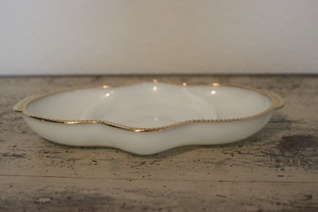 Vintage Fire King Milk Glass Divided Dish Relish Tray Gold Trim Hobnail