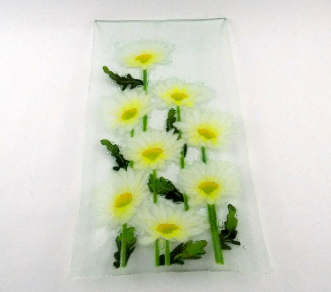 Peggy Karr Fused Art Glass Daisy Flower Rectangular Plate 13.75 Inch VERY GOOD