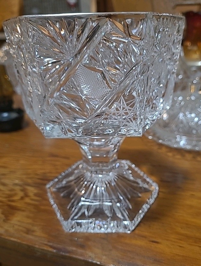 Bohemian Cut Crystal Footed Centerpiece Bowl From Czech Republic Octagonal