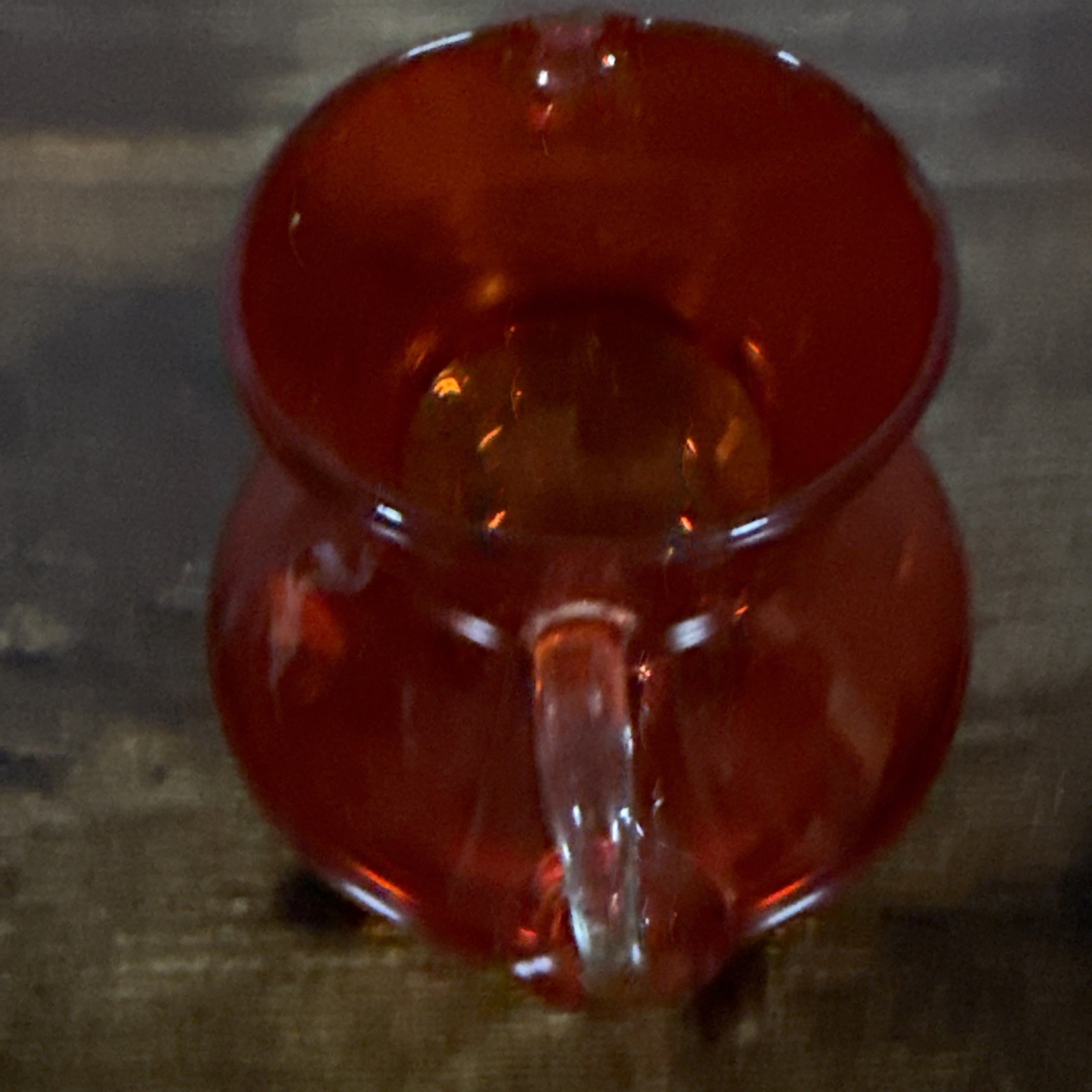 Vintage Rainbow Glass Cream / Syrup Pitcher Red/Orange Clear Handle 3.5″