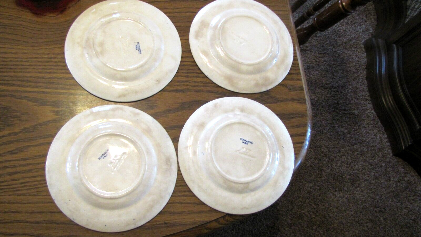 4 Antique Flo Blue Pompadore Wedgwood 7 3/4″ Salad Plate Rose Chinz Transferware