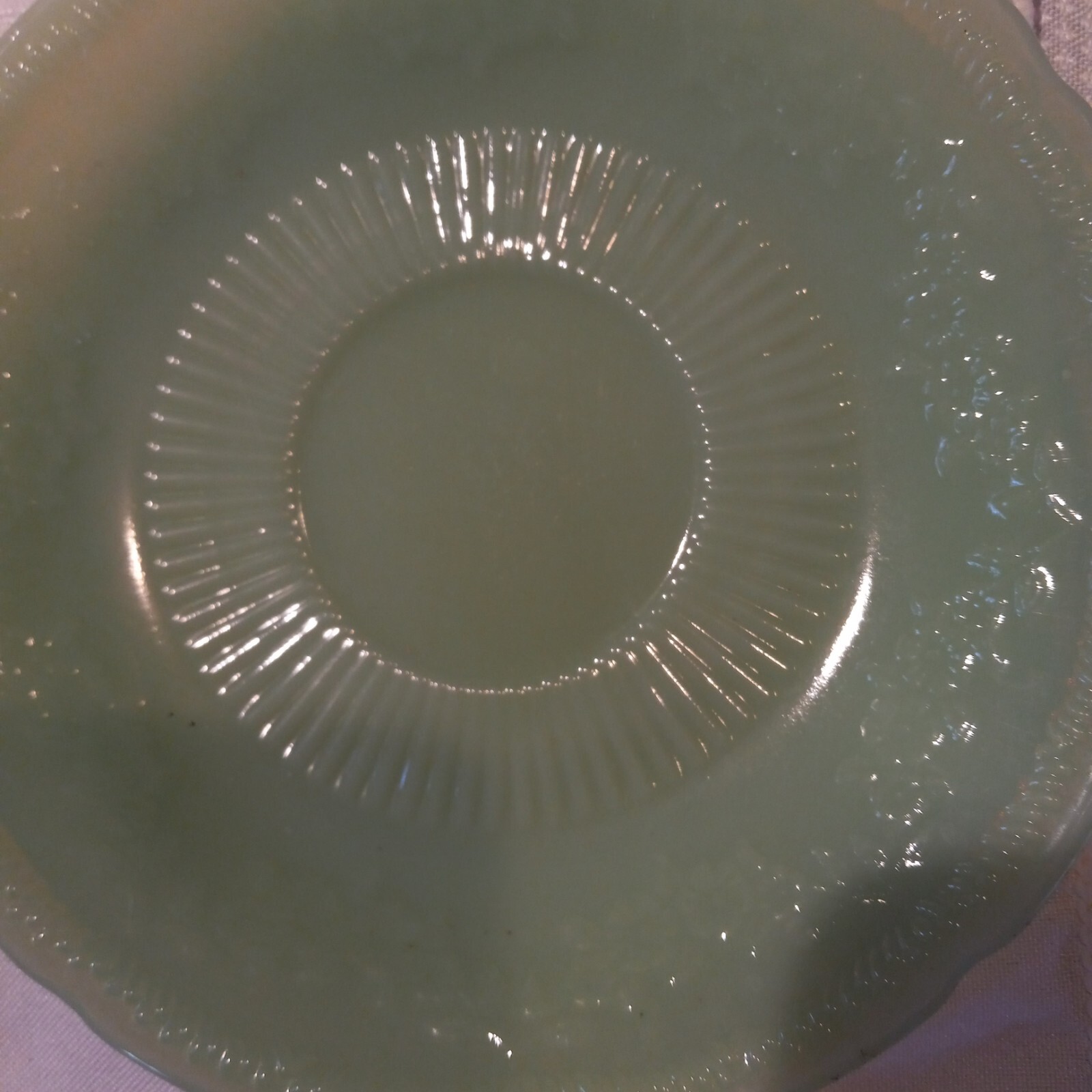 Four ALICE pattern Jadeite Anchor Hocking Saucers Nice Condition Replacecments