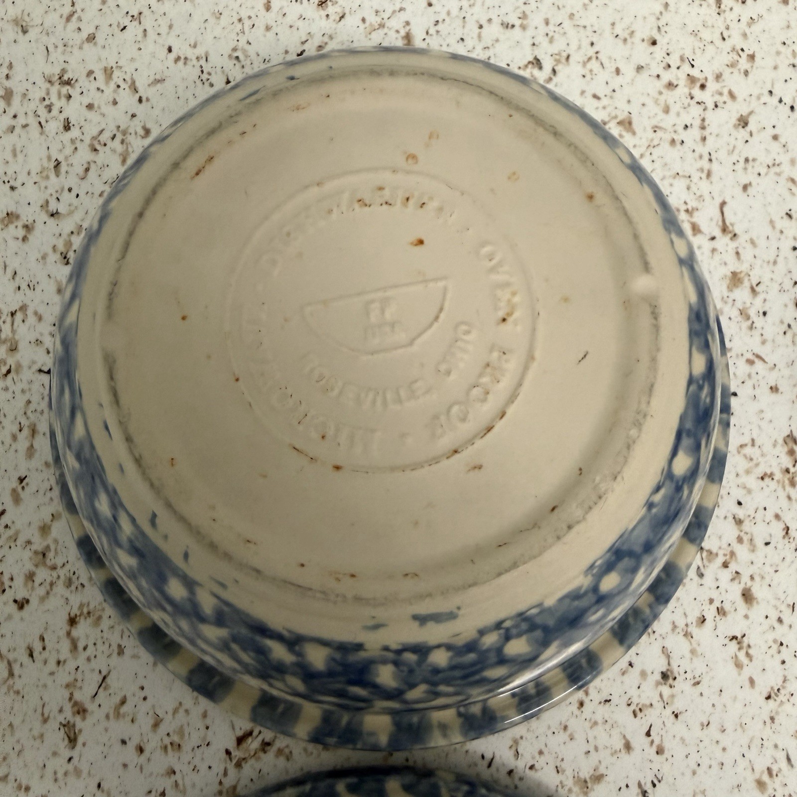 Blue Spongeware Pottery Roseville OH Cereal Soup Bowls 6.5″ Set of 4 USA Vintage