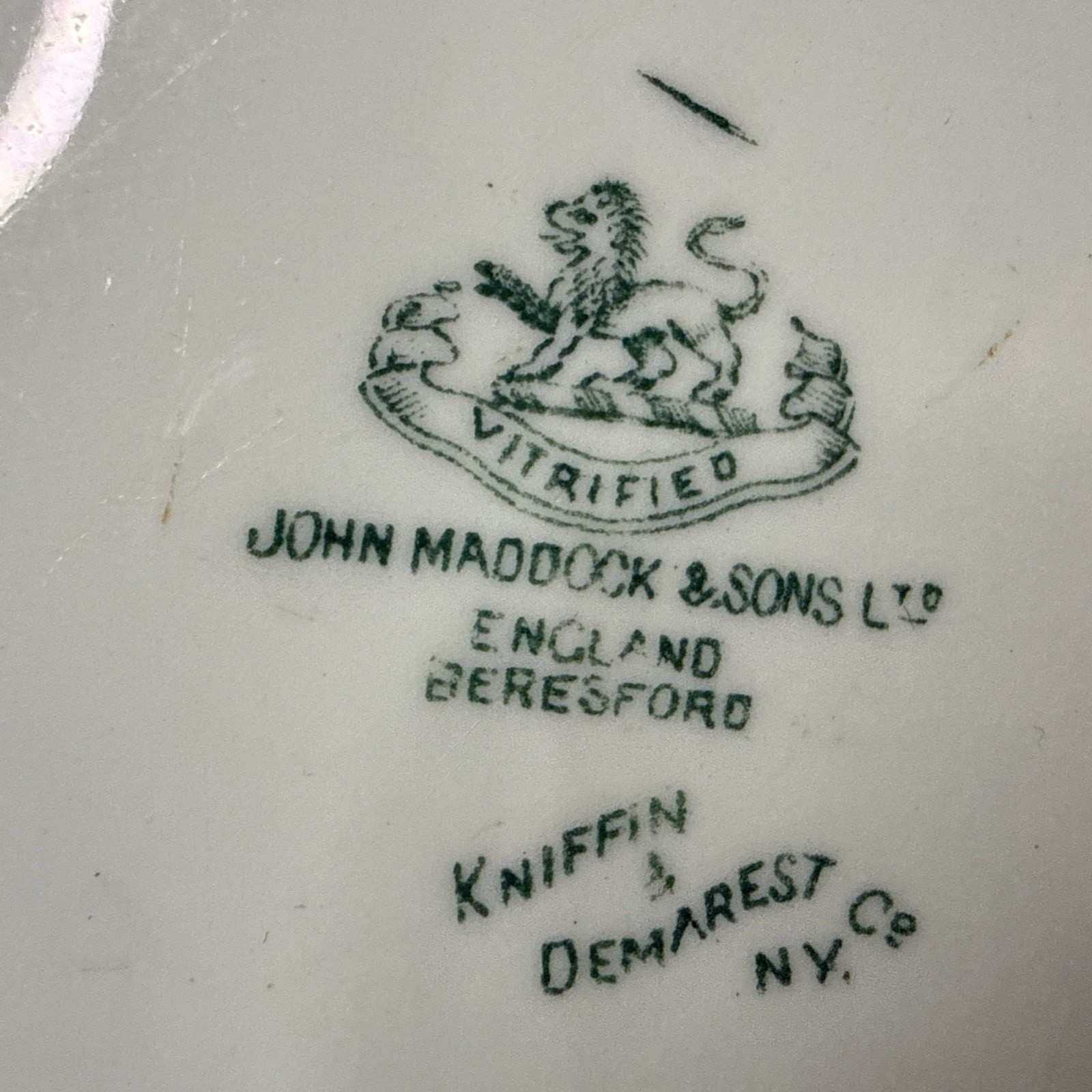 Antique John Maddock & Sons Green Transferware Platter Kniffin & Demarest
