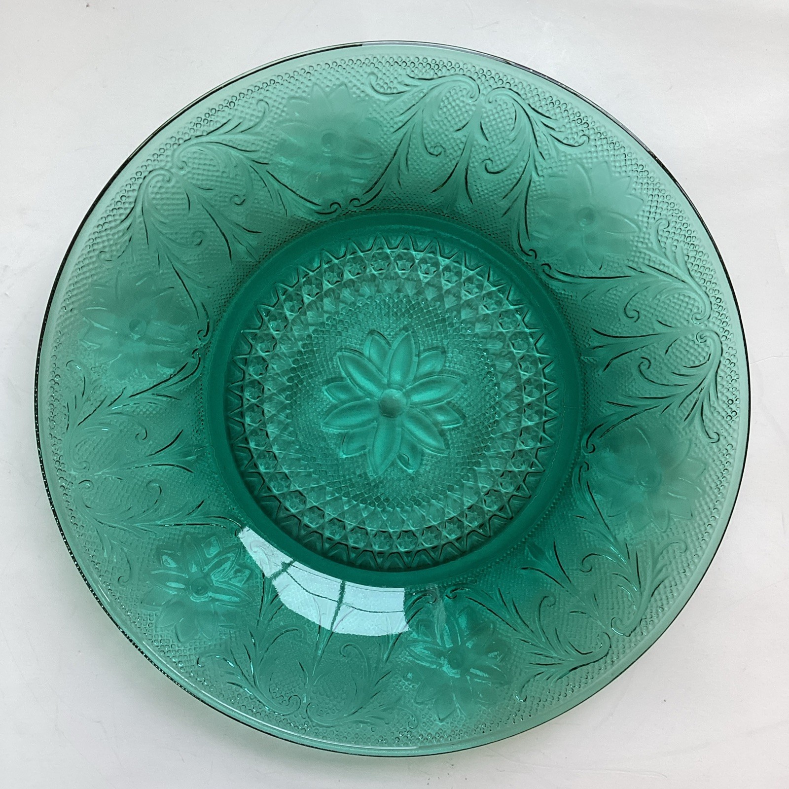 Vintage Indiana Glass Tiara Sandwich Spruce Green Dinner Plates 10-3/8” Set Of 2