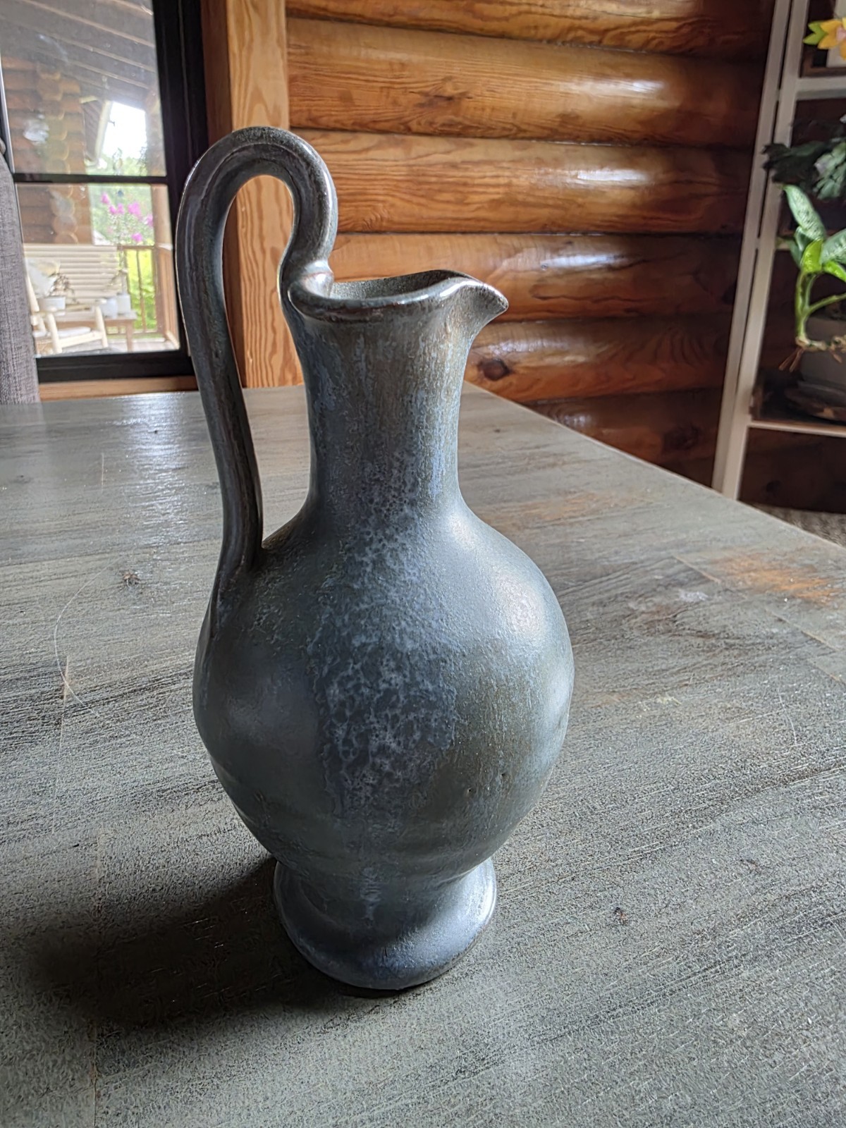 North Carolina Studio Pottery Pitcher Signed Gray Blue Gorgeous!