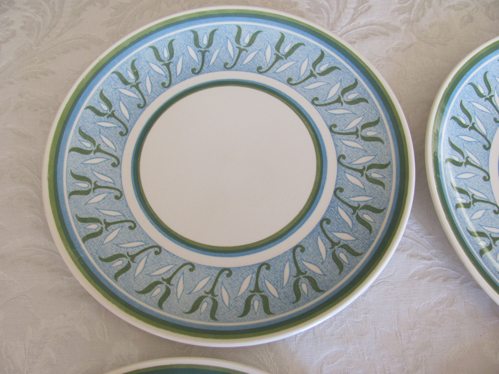 Royal China Ironstone Camelot -Blue & Green-USA- 10 1/8″ Dinner Plates-Set of 4