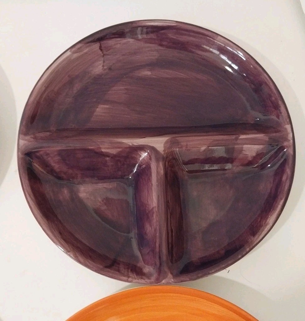 Vintage 6 Plates Ceramic Kitchen Prep Or Childrens 7 5/8″ Divided Pottery Plates