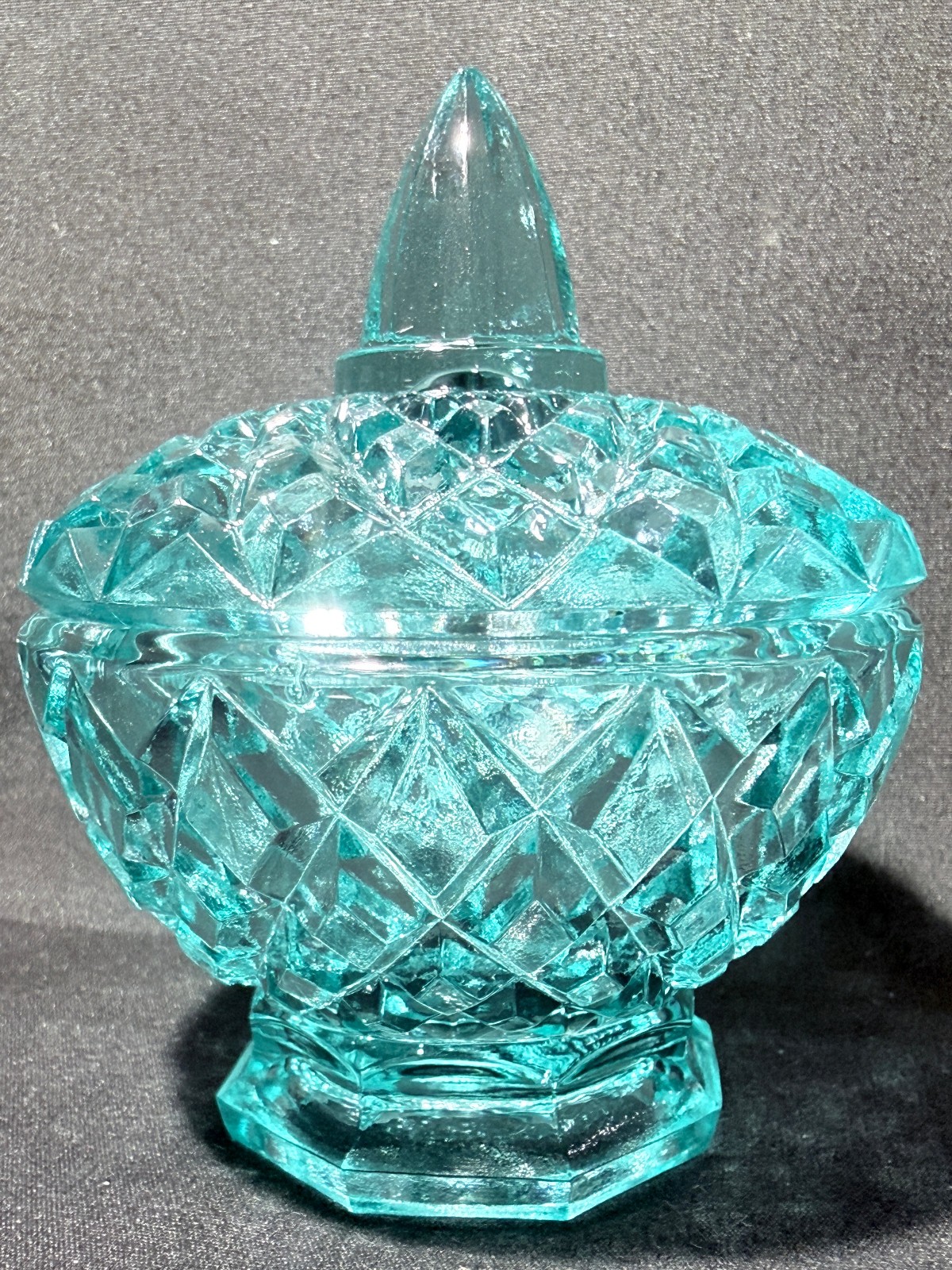 Teal Green Vaseline Uranium glass covered candy dish coffee sugar jar bowl pink