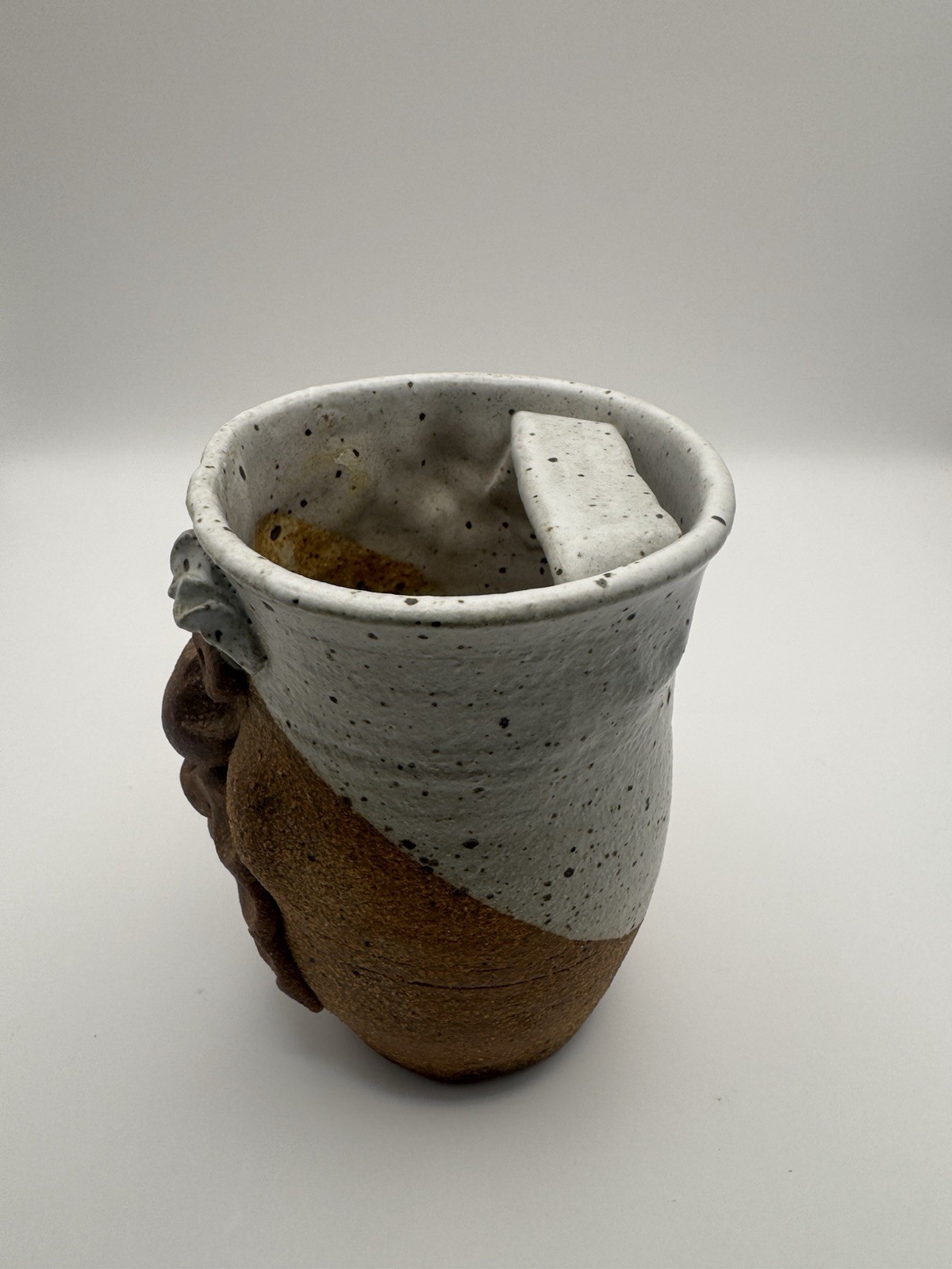 Vintage Mustache Funny Face Mug Handmade Pottery 3D Art Coffee Cup