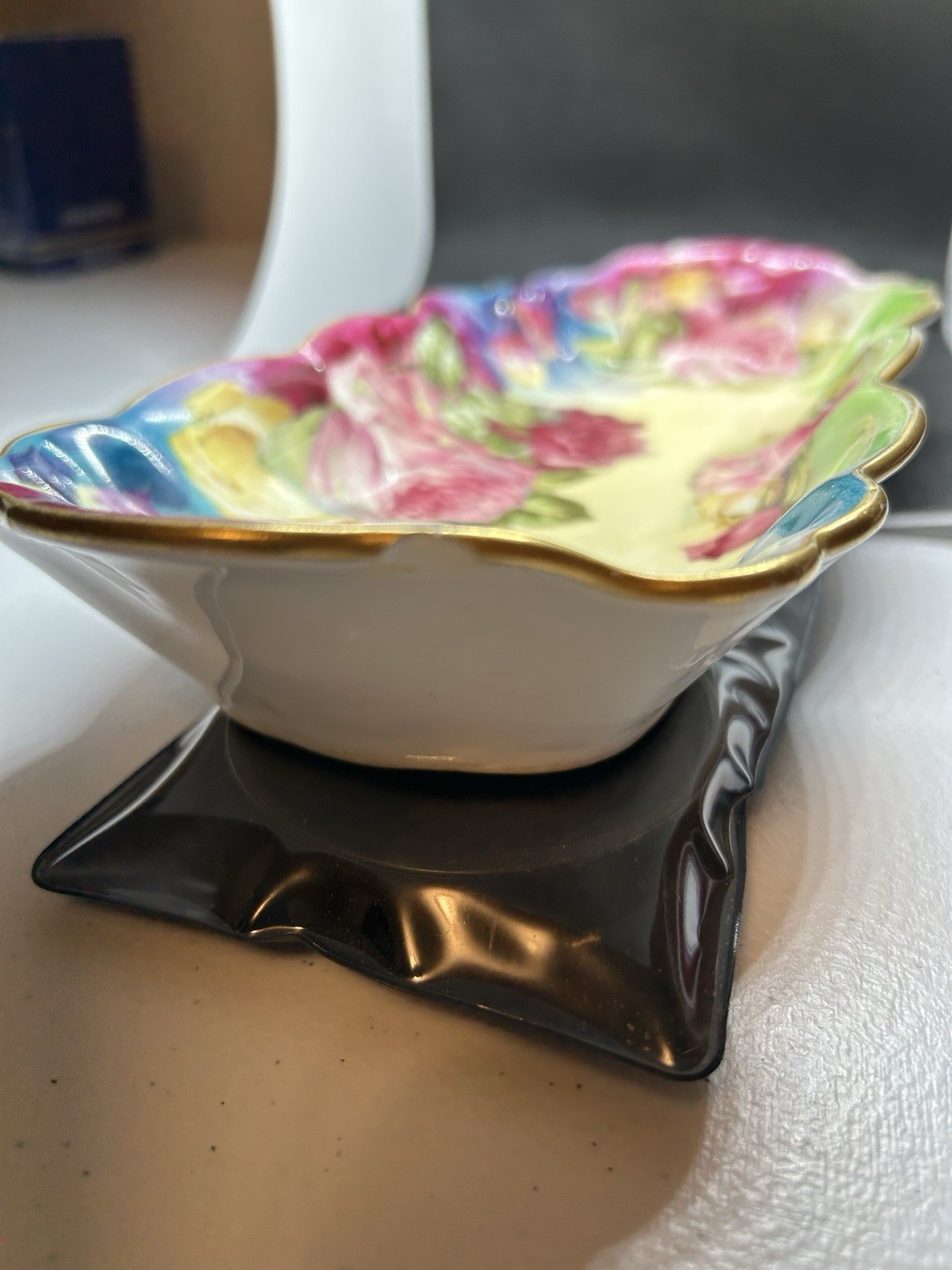 Coronet Limoges France Rose Rectangle Ceramic Celery Dish 12 3/8 by 5 inches.