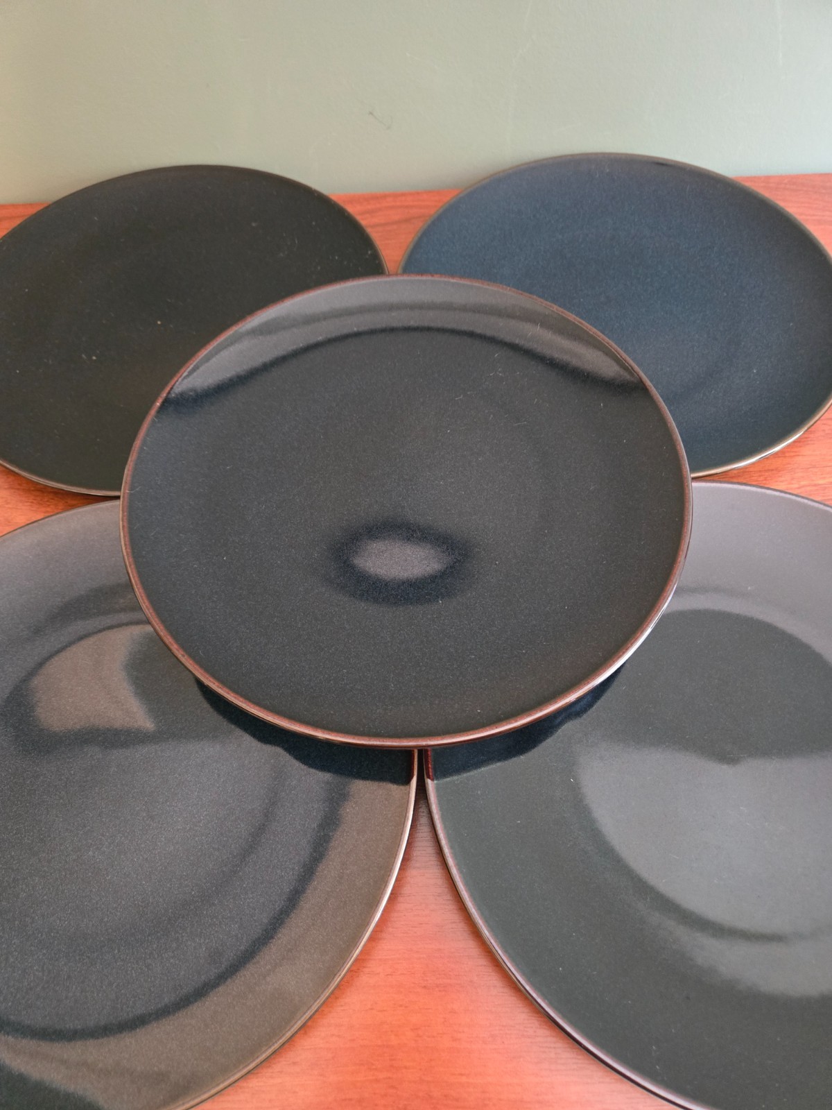Set of 5 Mikasa SEDONA BLUE 11-3/4″ Heavy Dinner Plates Brown Trim MK135
