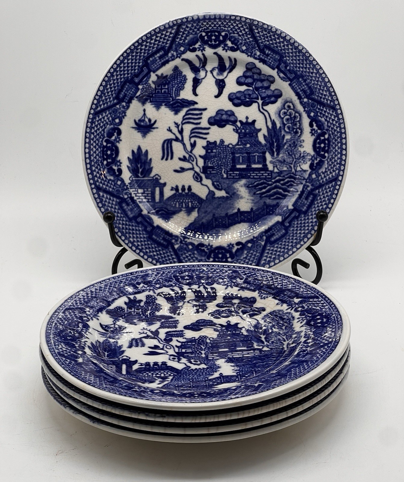 Vintage Blue Willow 6″ Dessert Plates Set 5 Made in Japan Chinoiserie China