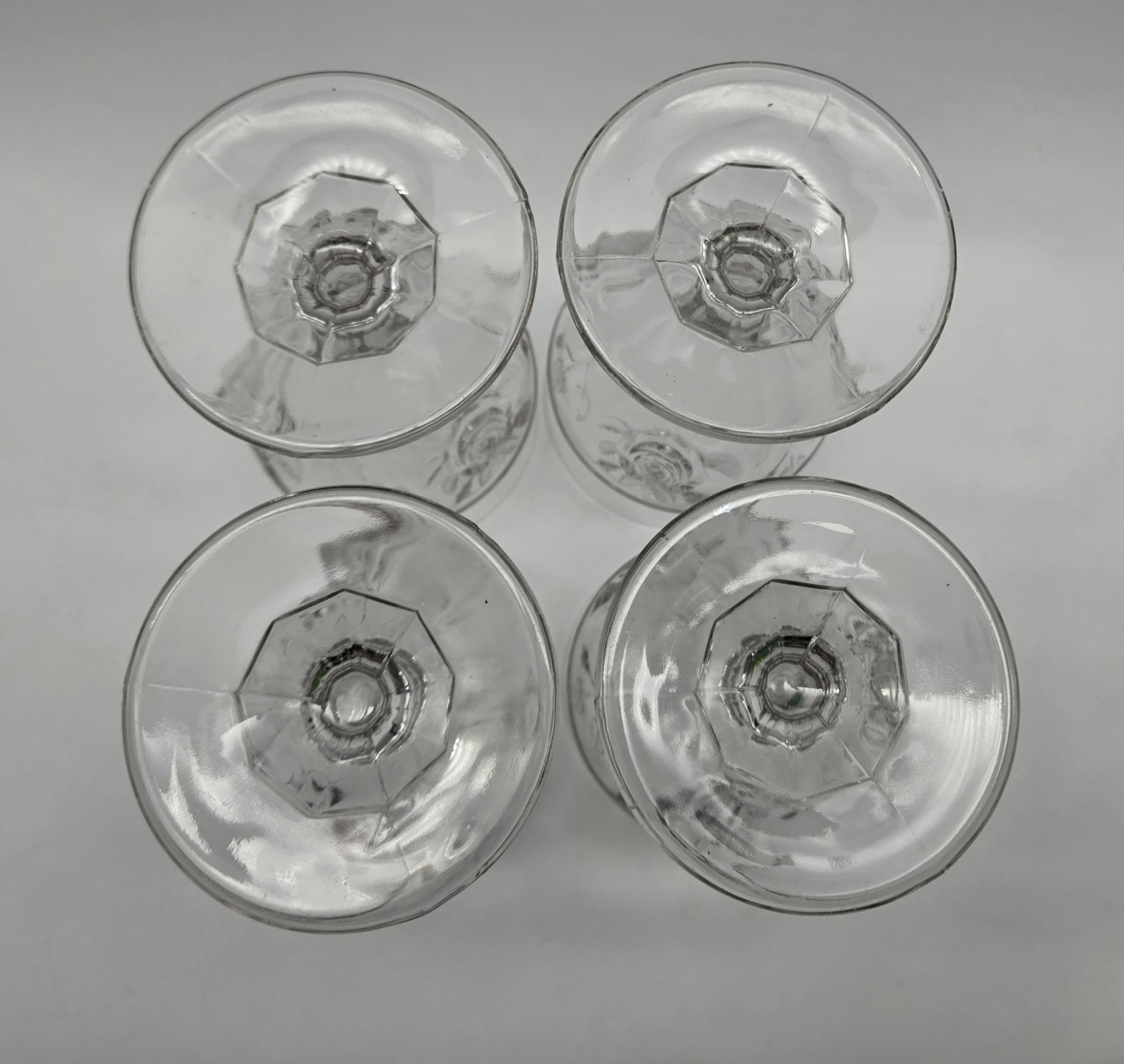 1870s Open Rose AKA Moss by Unknown Clear Glass Goblet Vtg Antique Set Of 4