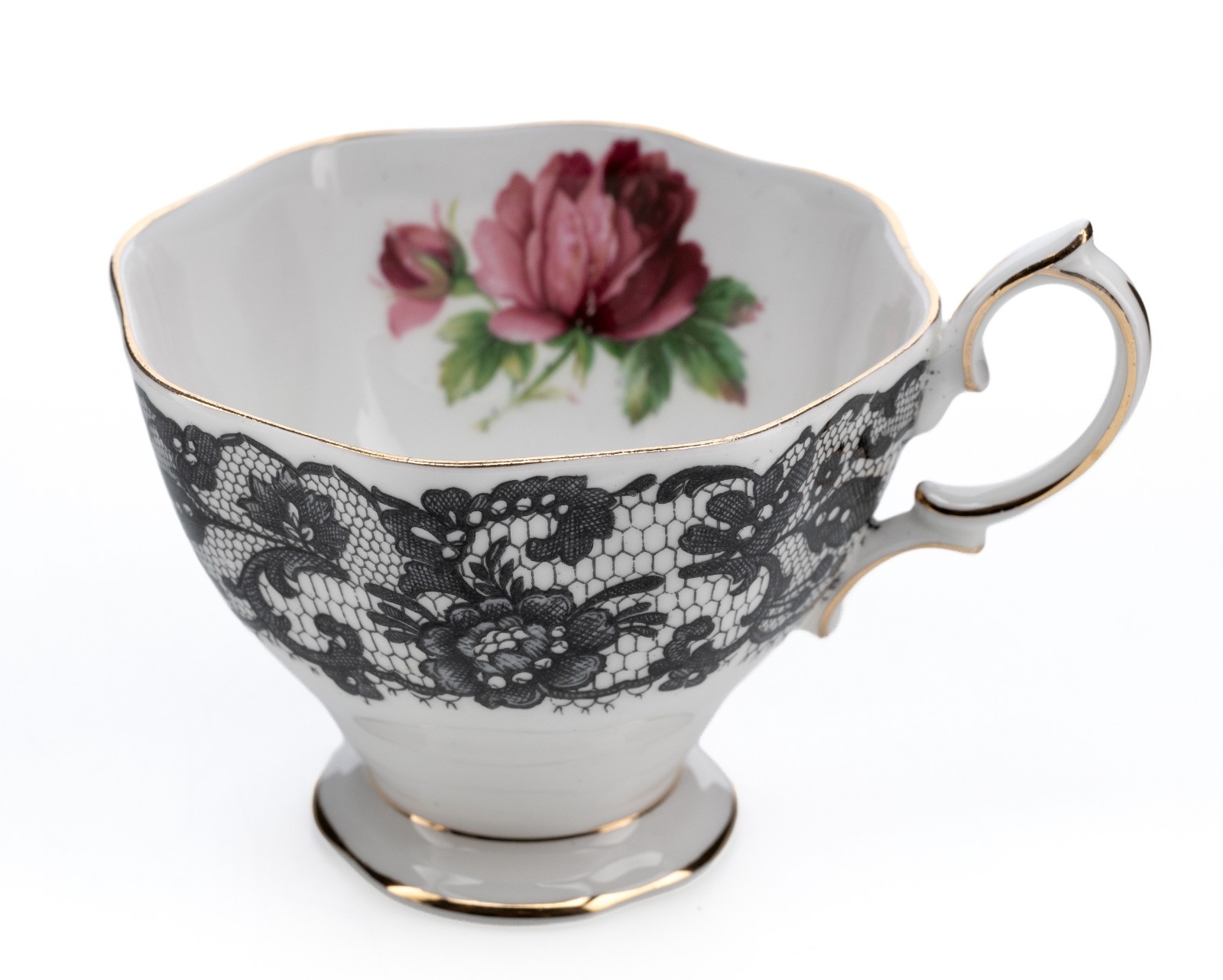 Royal Albert Bone China Tea-Cup Only Senorita Pattern Black Lace Rose 3″ 100g VG