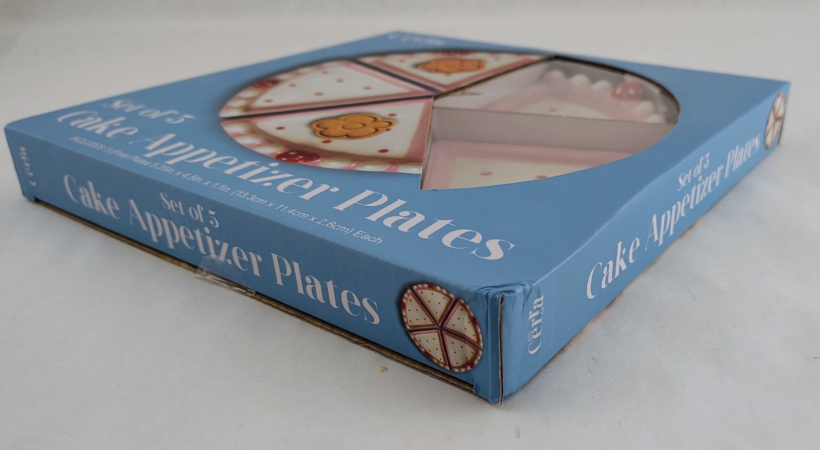 (Set Of 5) Plates Cake Slice Shaped Ceramic Cerra Pink Dessert Appetizer Party
